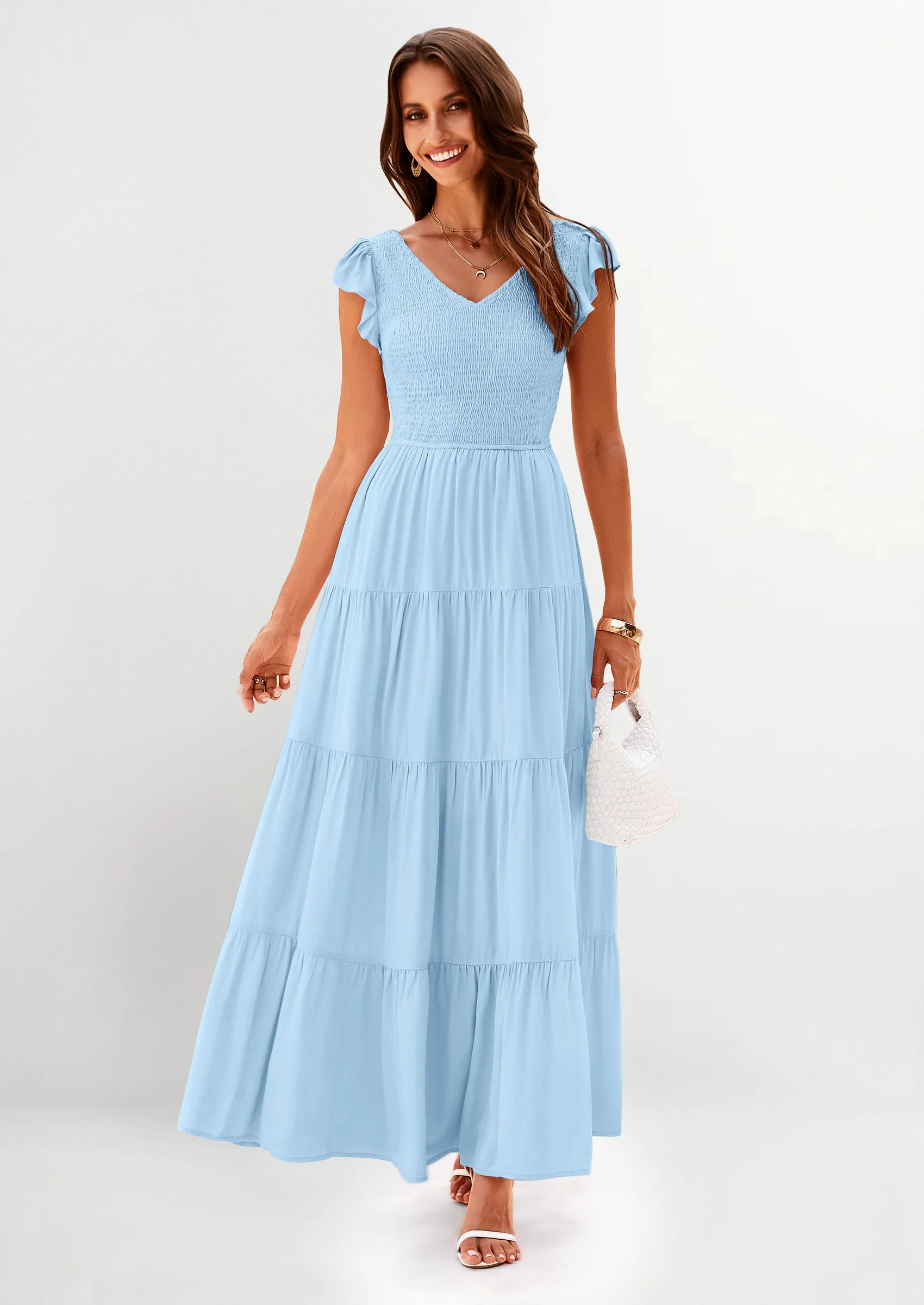 PRETTYGARDEN Women's Flowy Maxi Dress Casual Cap Sleeve V Neck Smocked Beach Sundress - Image 50