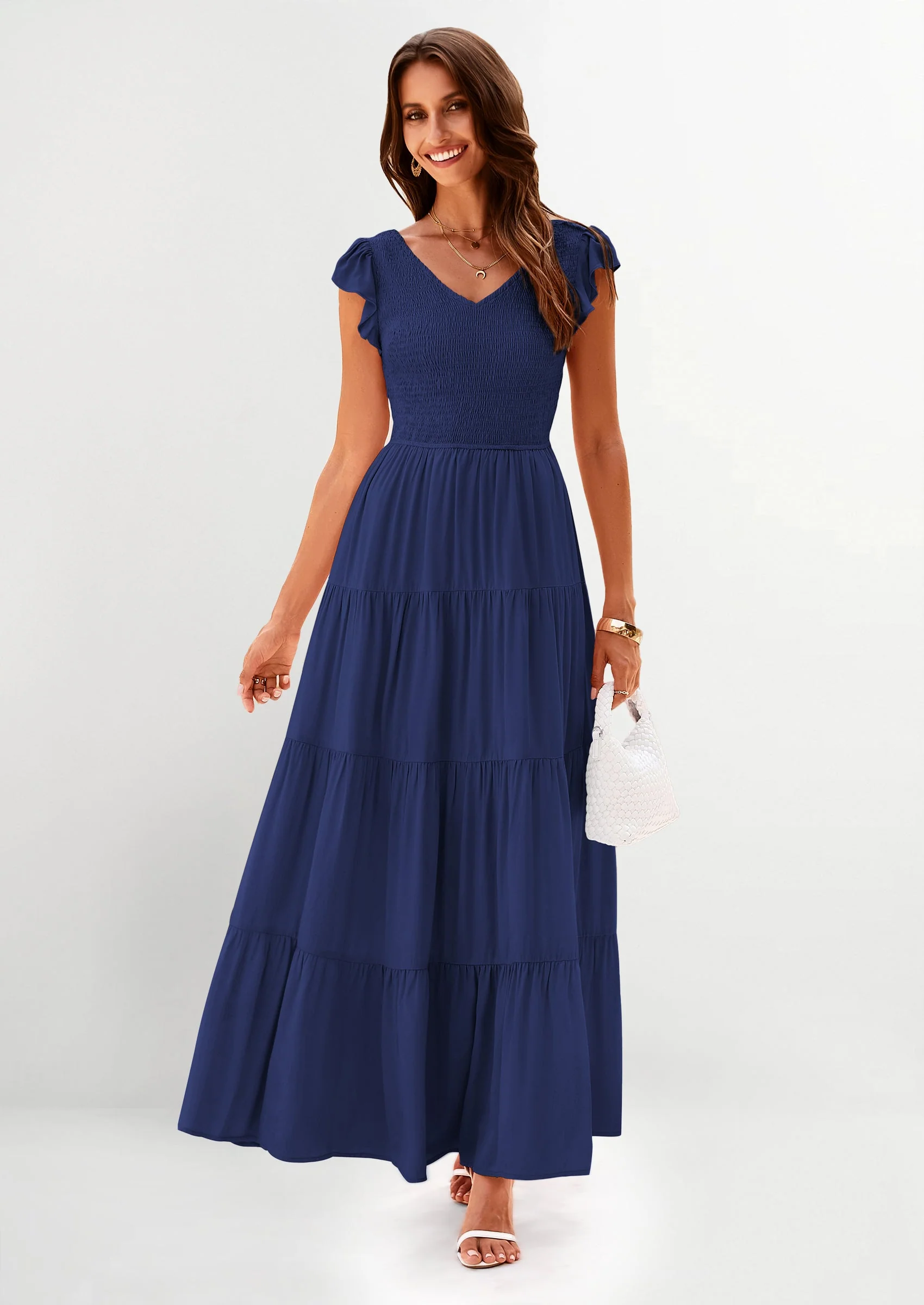 PRETTYGARDEN Women's Flowy Maxi Dress Casual Cap Sleeve V Neck Smocked Beach Sundress - Image 56