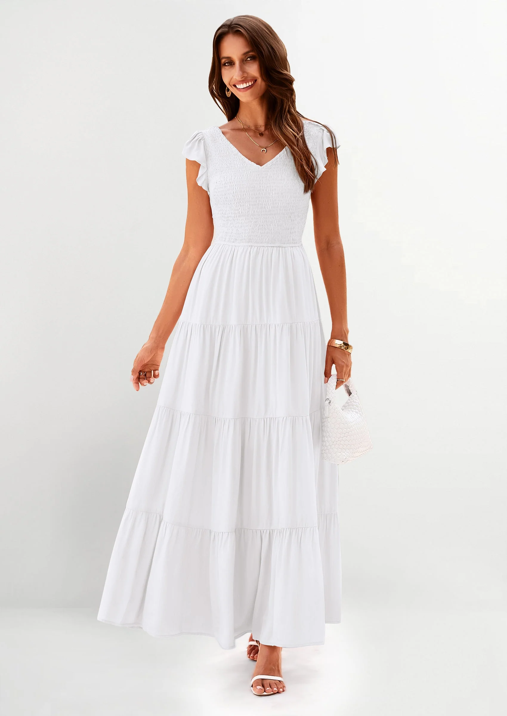 PRETTYGARDEN Women's Flowy Maxi Dress Casual Cap Sleeve V Neck Smocked Beach Sundress - Image 62