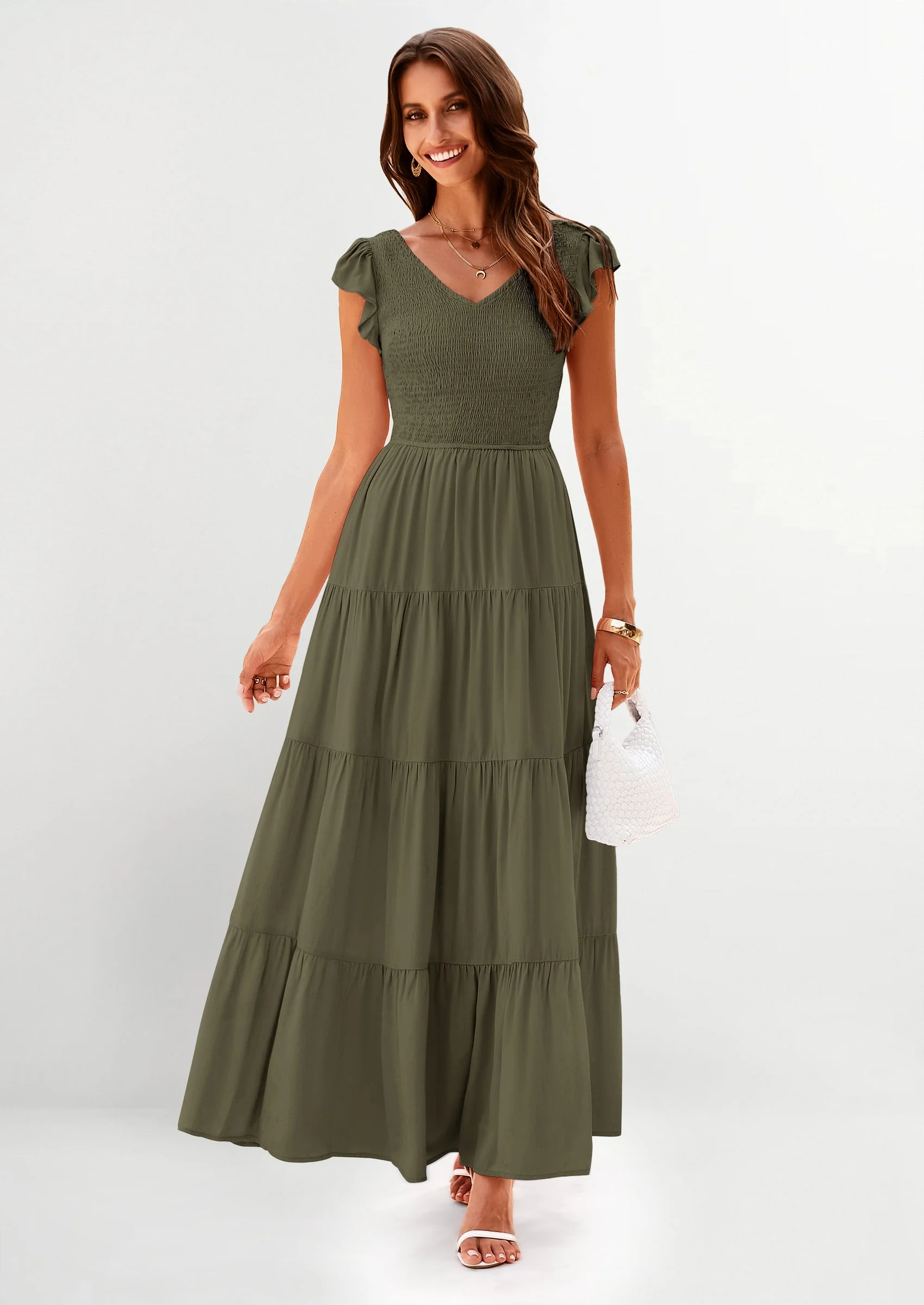 PRETTYGARDEN Women's Flowy Maxi Dress Casual Cap Sleeve V Neck Smocked Beach Sundress - Image 8