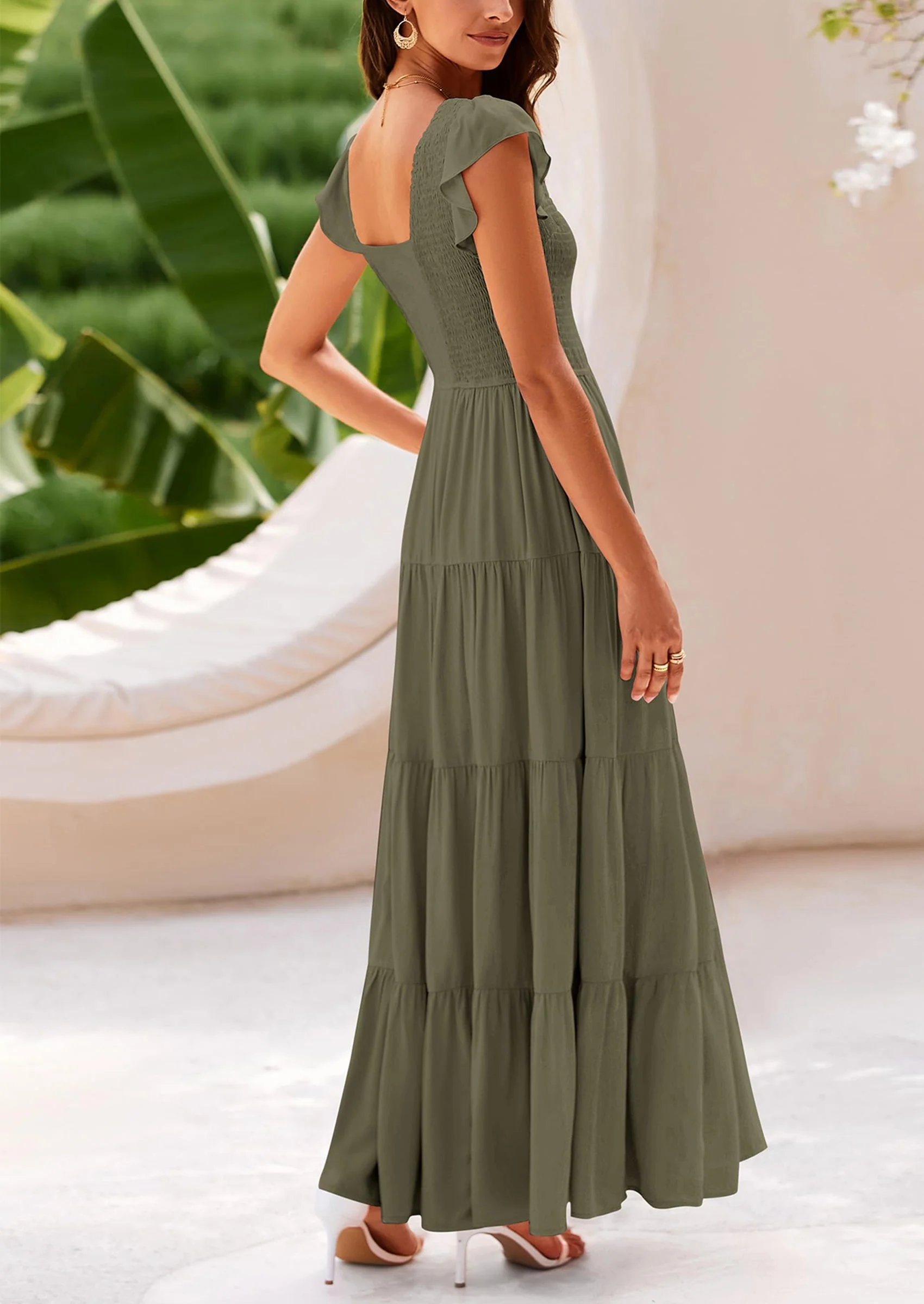 PRETTYGARDEN Women's Flowy Maxi Dress Casual Cap Sleeve V Neck Smocked Beach Sundress - Image 9