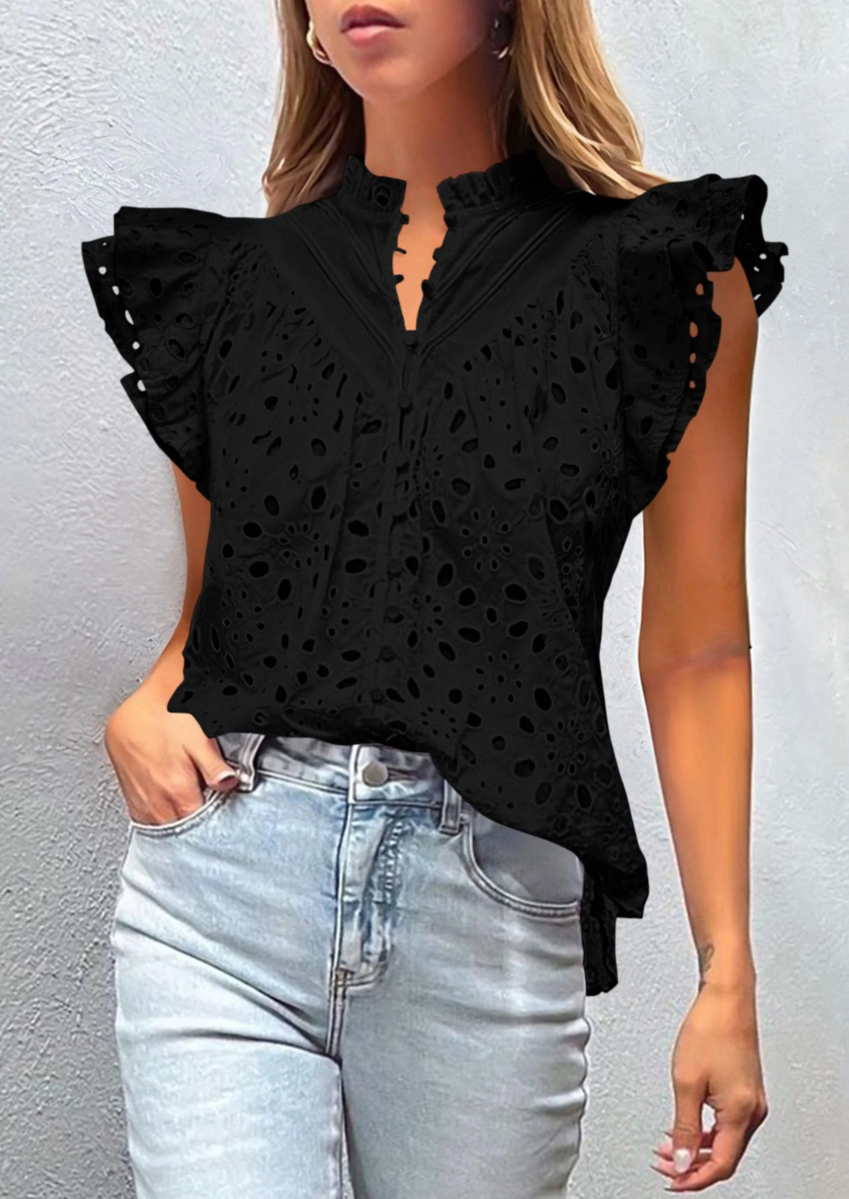 PRETTYGARDEN Womens Summer Tops 2025 Dressy Casual Ruffle Cap Sleeve Button V Neck Embroidered Eyelet Blouses Shirts - Image 18