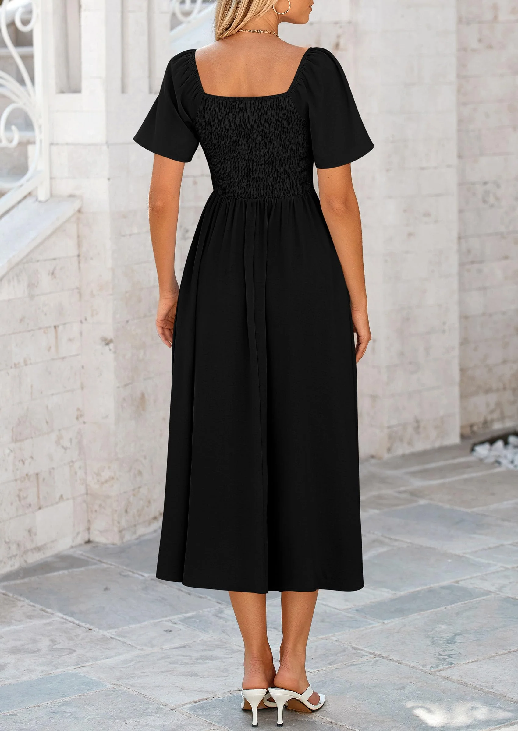 PRETTYGARDEN Summer Dress for Women Casual Short Sleeve Bow Tie V Neck Ruffle Midi Flowy Dresses - Image 15