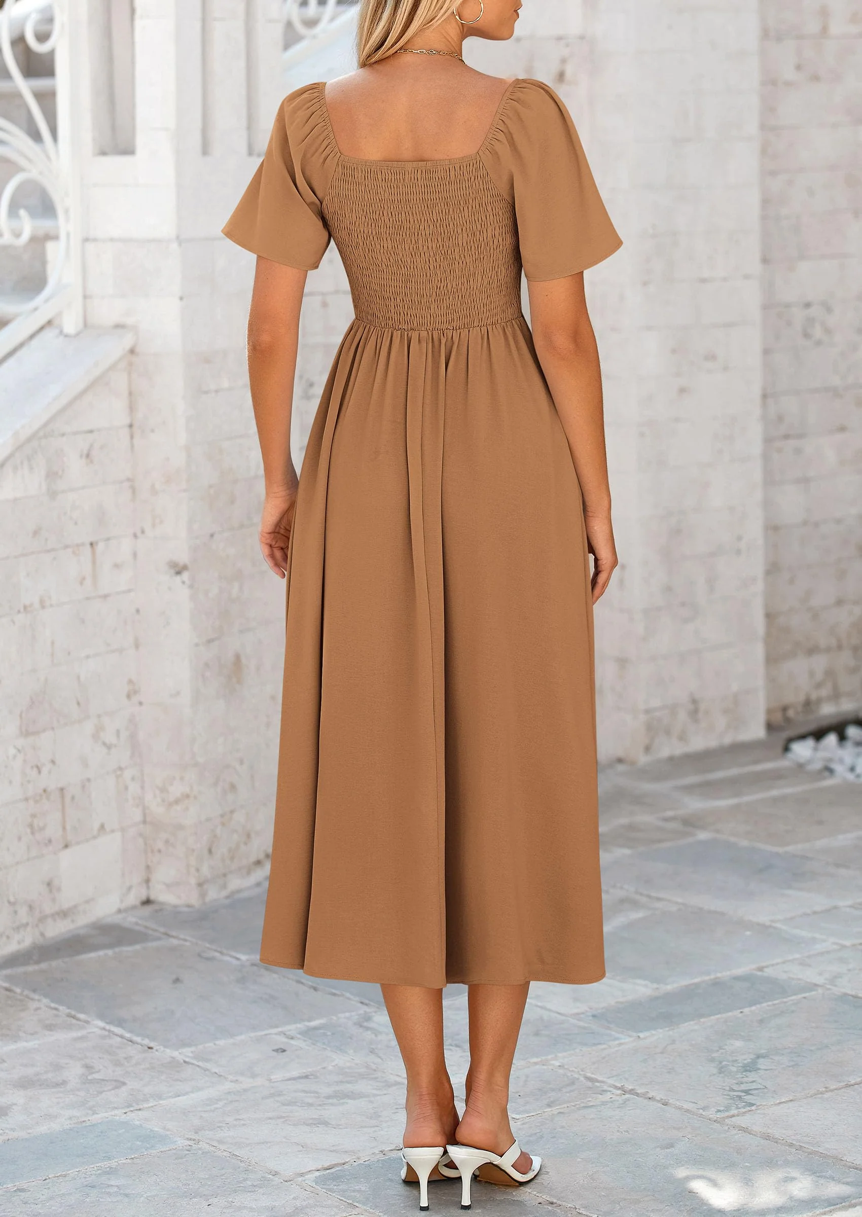 PRETTYGARDEN Summer Dress for Women Casual Short Sleeve Bow Tie V Neck Ruffle Midi Flowy Dresses - Image 21