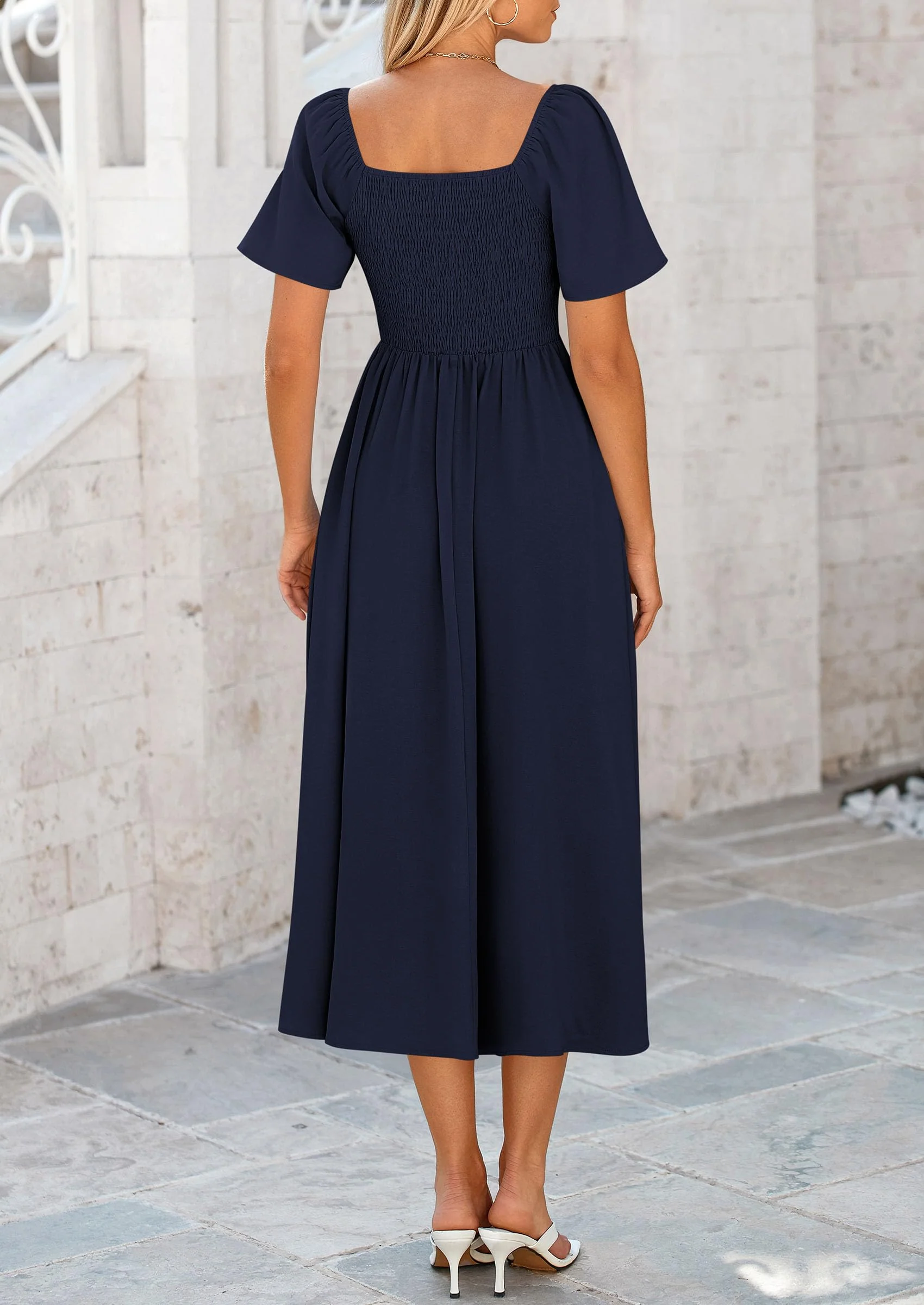 PRETTYGARDEN Summer Dress for Women Casual Short Sleeve Bow Tie V Neck Ruffle Midi Flowy Dresses - Image 27