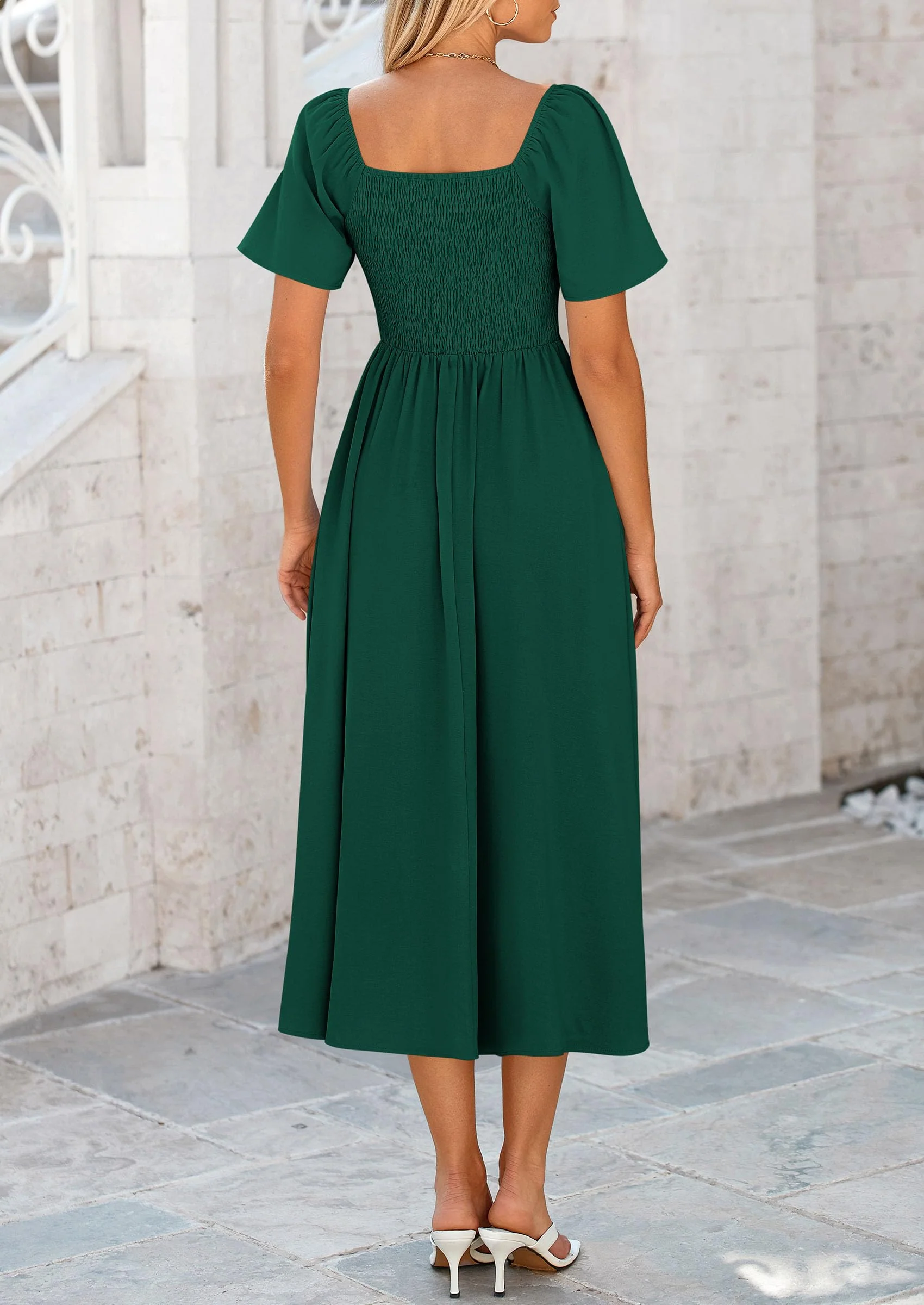 PRETTYGARDEN Summer Dress for Women Casual Short Sleeve Bow Tie V Neck Ruffle Midi Flowy Dresses - Image 33