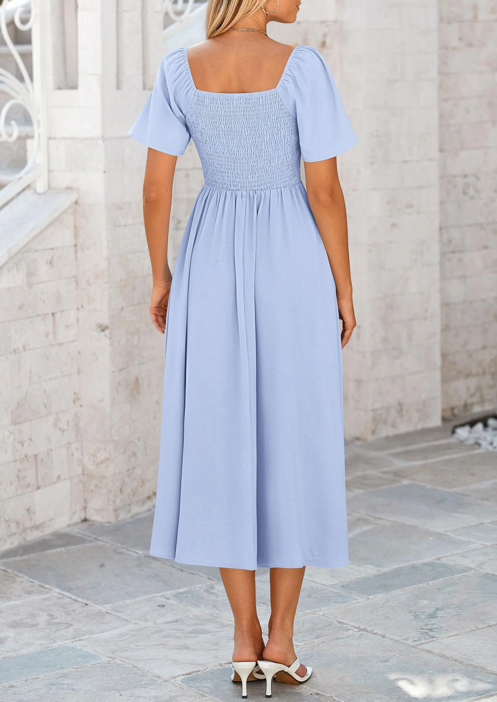 PRETTYGARDEN Summer Dress for Women Casual Short Sleeve Bow Tie V Neck Ruffle Midi Flowy Dresses - Image 39