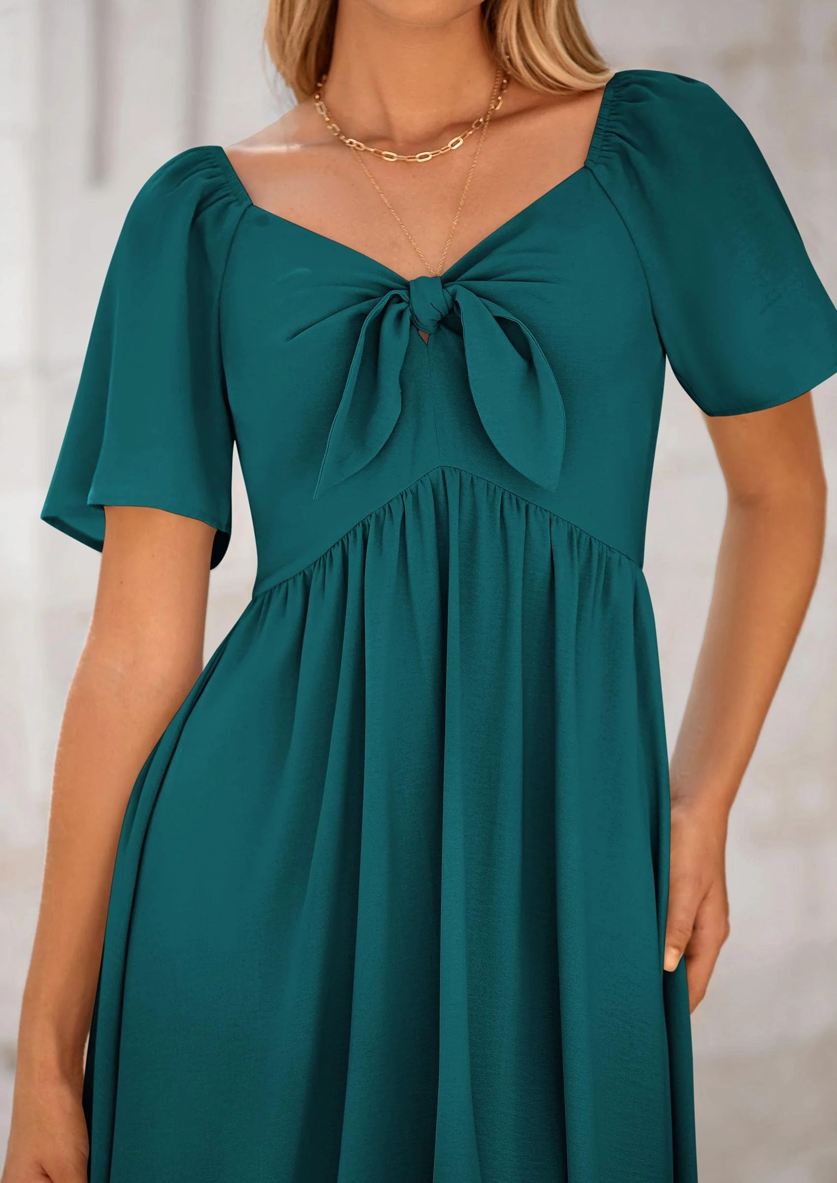 PRETTYGARDEN Summer Dress for Women Casual Short Sleeve Bow Tie V Neck Ruffle Midi Flowy Dresses - Image 54