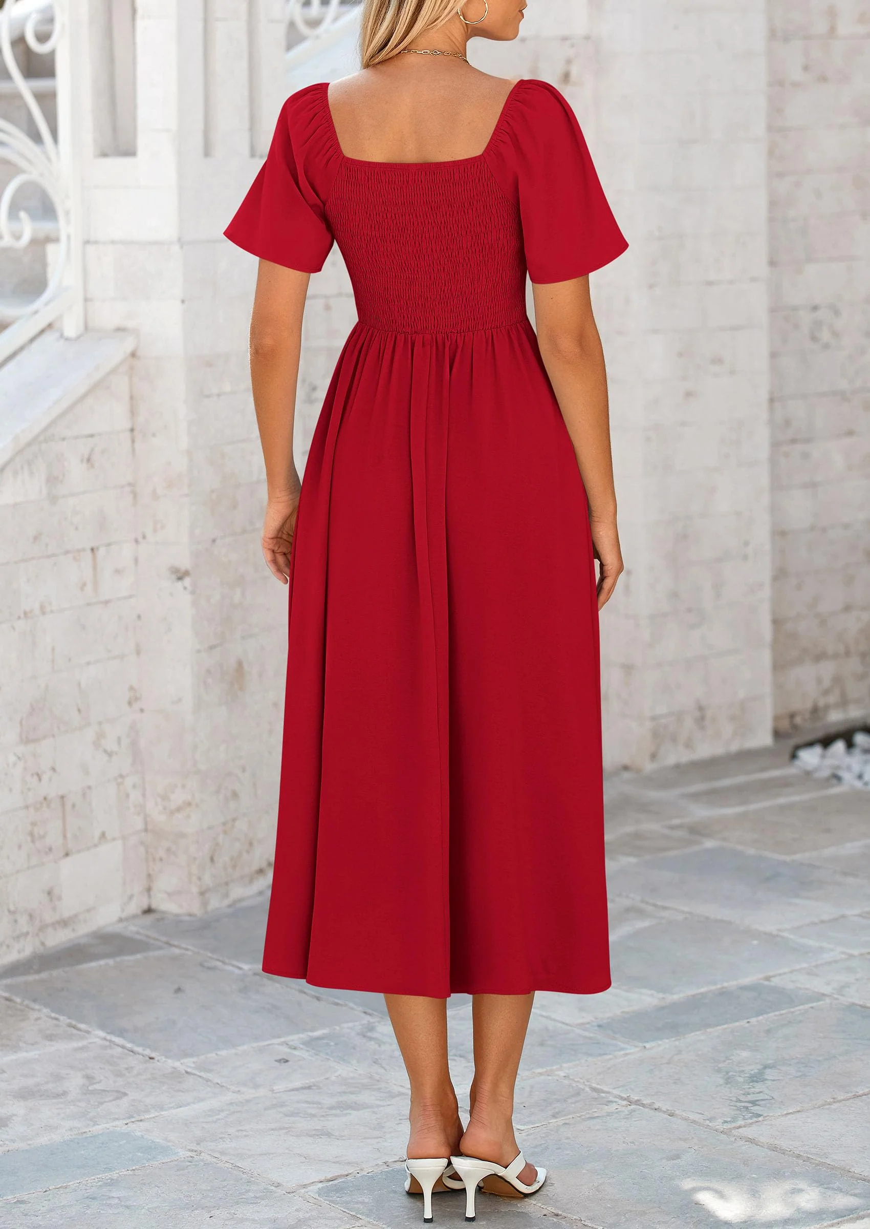 PRETTYGARDEN Summer Dress for Women Casual Short Sleeve Bow Tie V Neck Ruffle Midi Flowy Dresses - Image 57