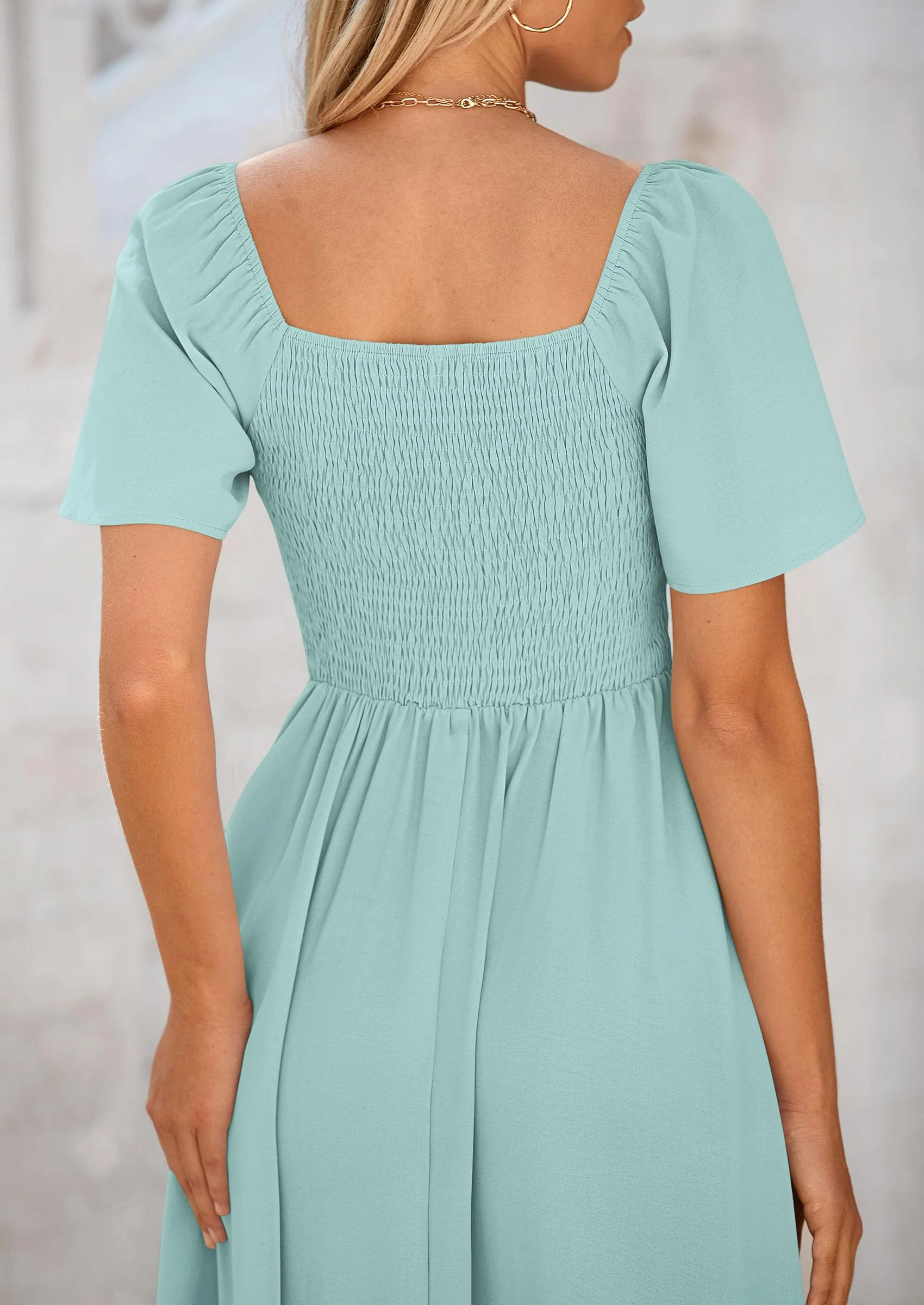 PRETTYGARDEN Summer Dress for Women Casual Short Sleeve Bow Tie V Neck Ruffle Midi Flowy Dresses - Image 6