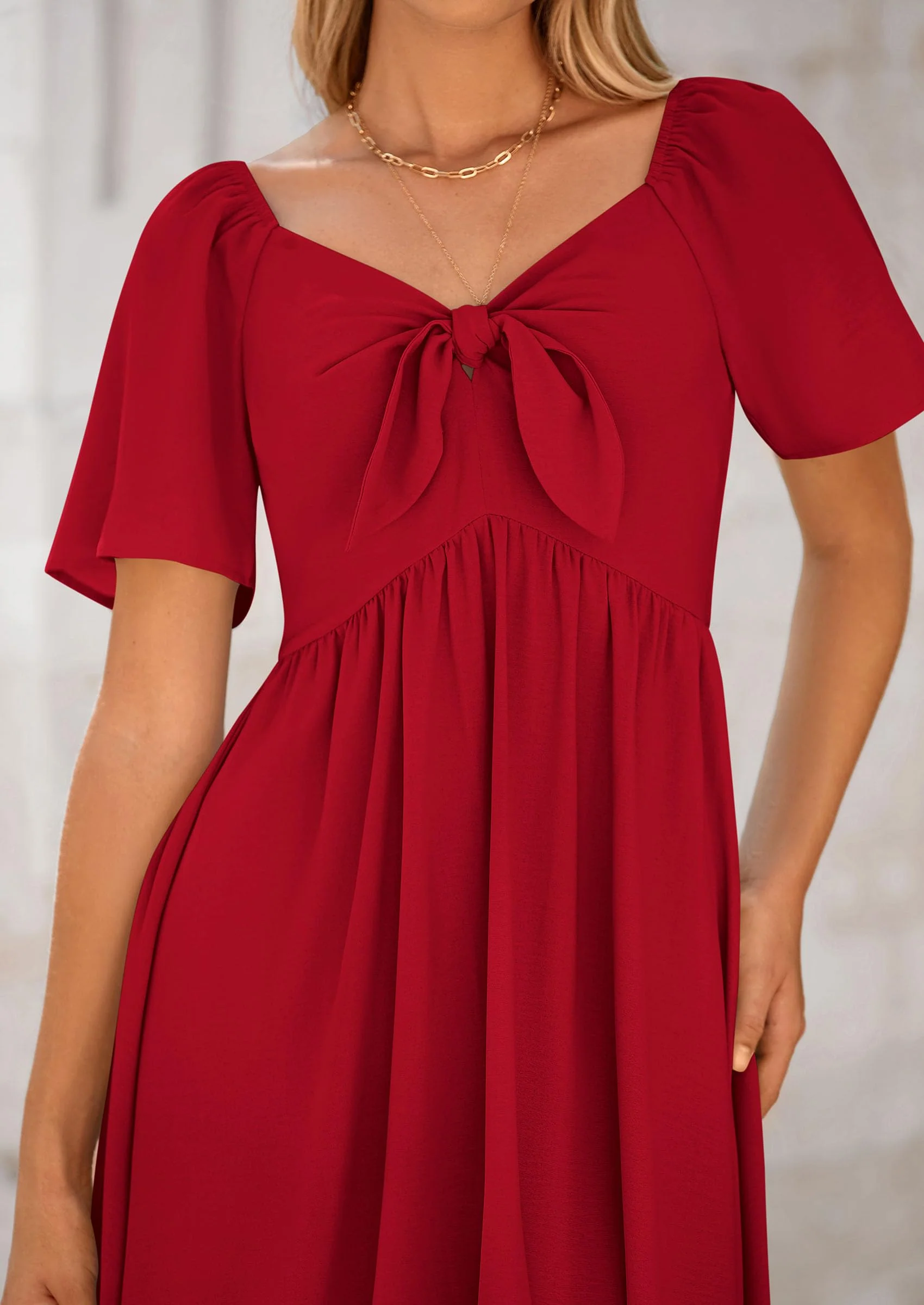 PRETTYGARDEN Summer Dress for Women Casual Short Sleeve Bow Tie V Neck Ruffle Midi Flowy Dresses - Image 60