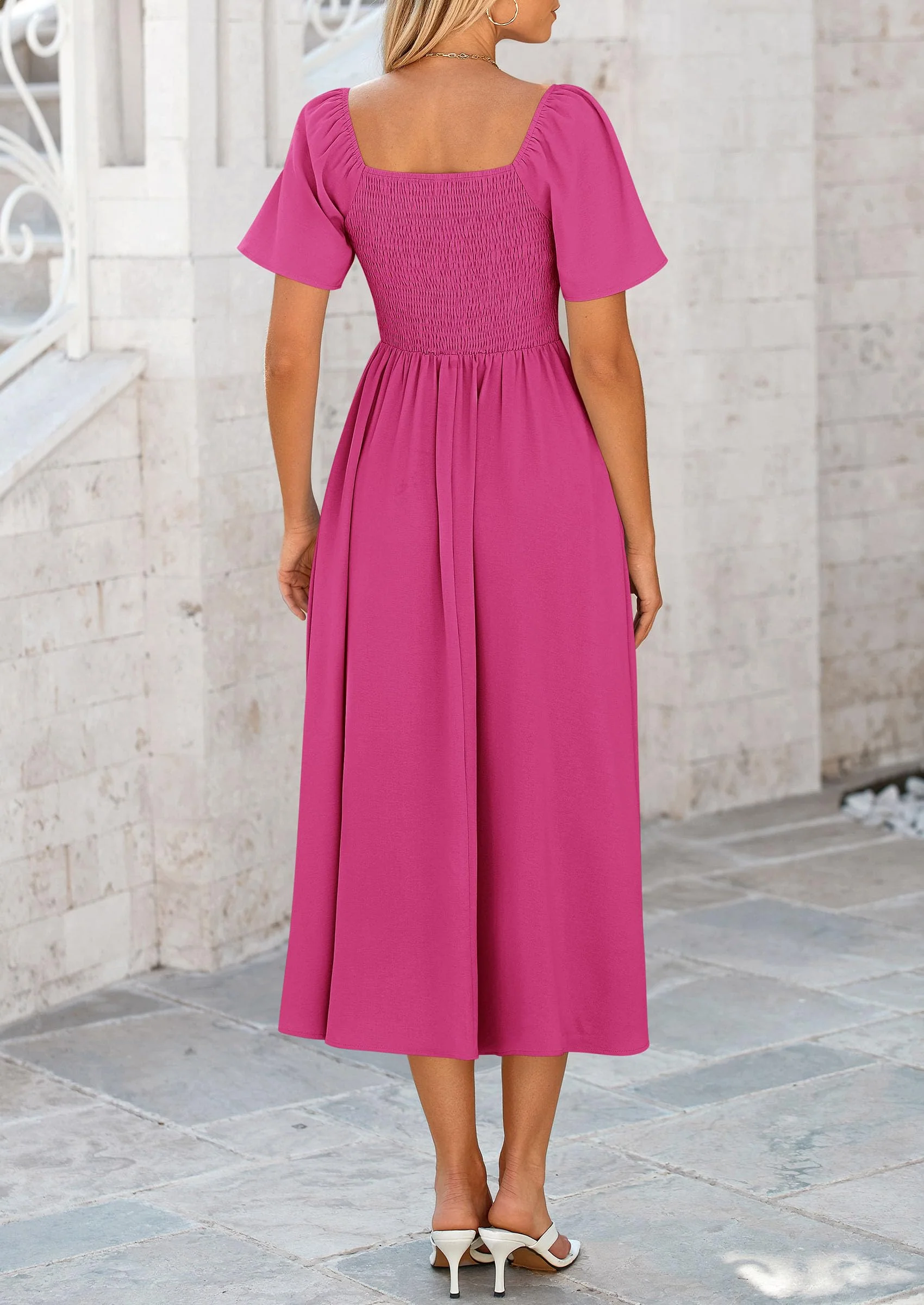 PRETTYGARDEN Summer Dress for Women Casual Short Sleeve Bow Tie V Neck Ruffle Midi Flowy Dresses - Image 63