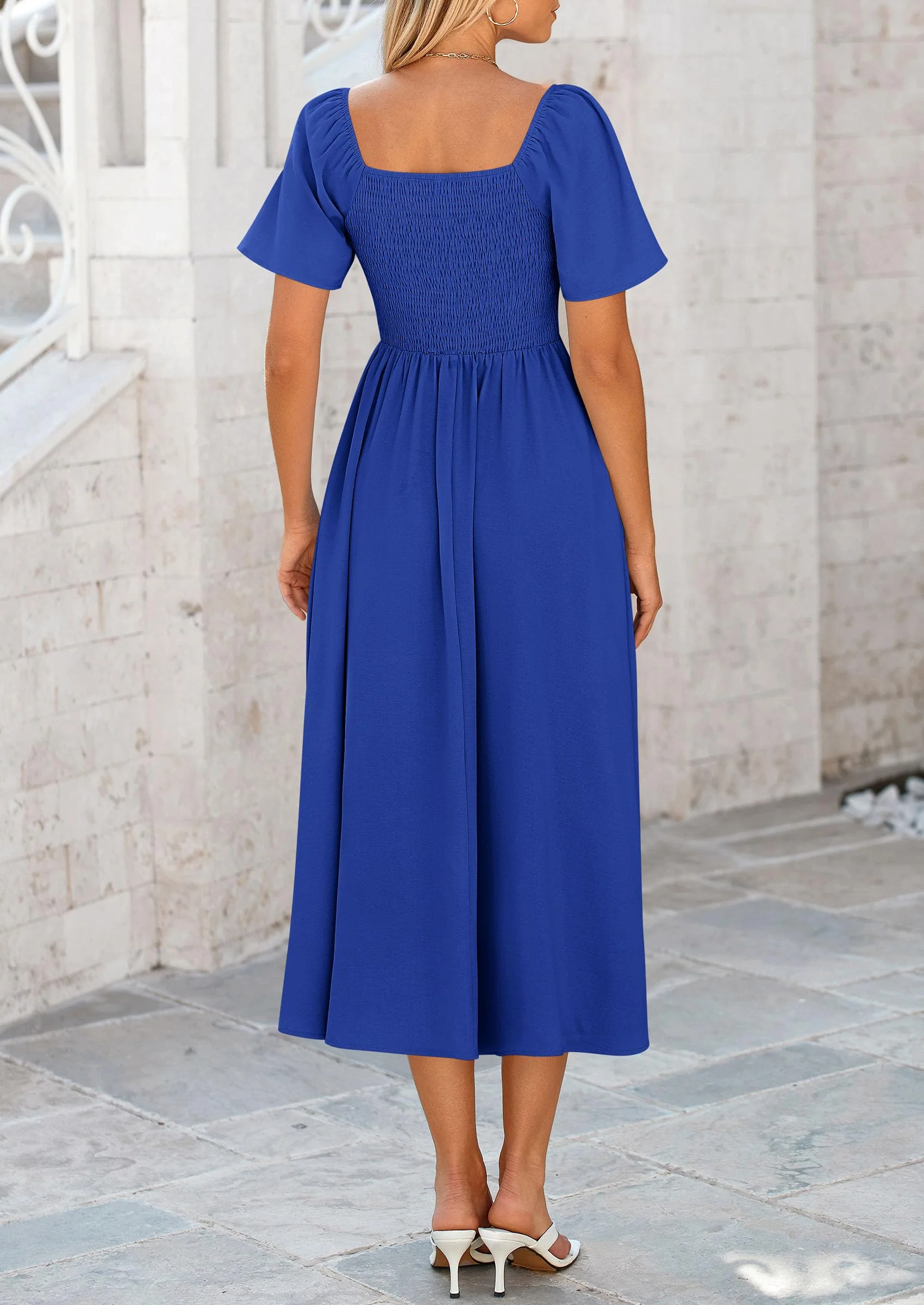 PRETTYGARDEN Summer Dress for Women Casual Short Sleeve Bow Tie V Neck Ruffle Midi Flowy Dresses - Image 69