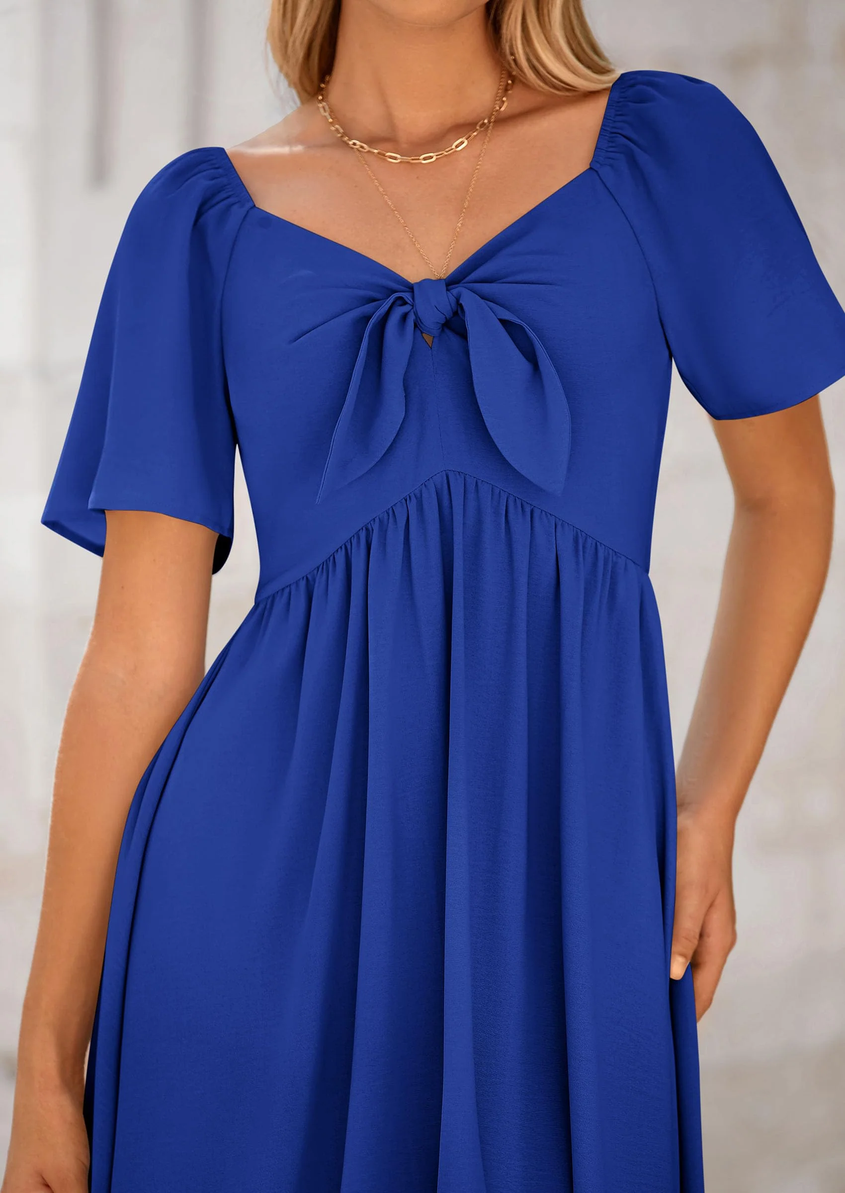 PRETTYGARDEN Summer Dress for Women Casual Short Sleeve Bow Tie V Neck Ruffle Midi Flowy Dresses - Image 72