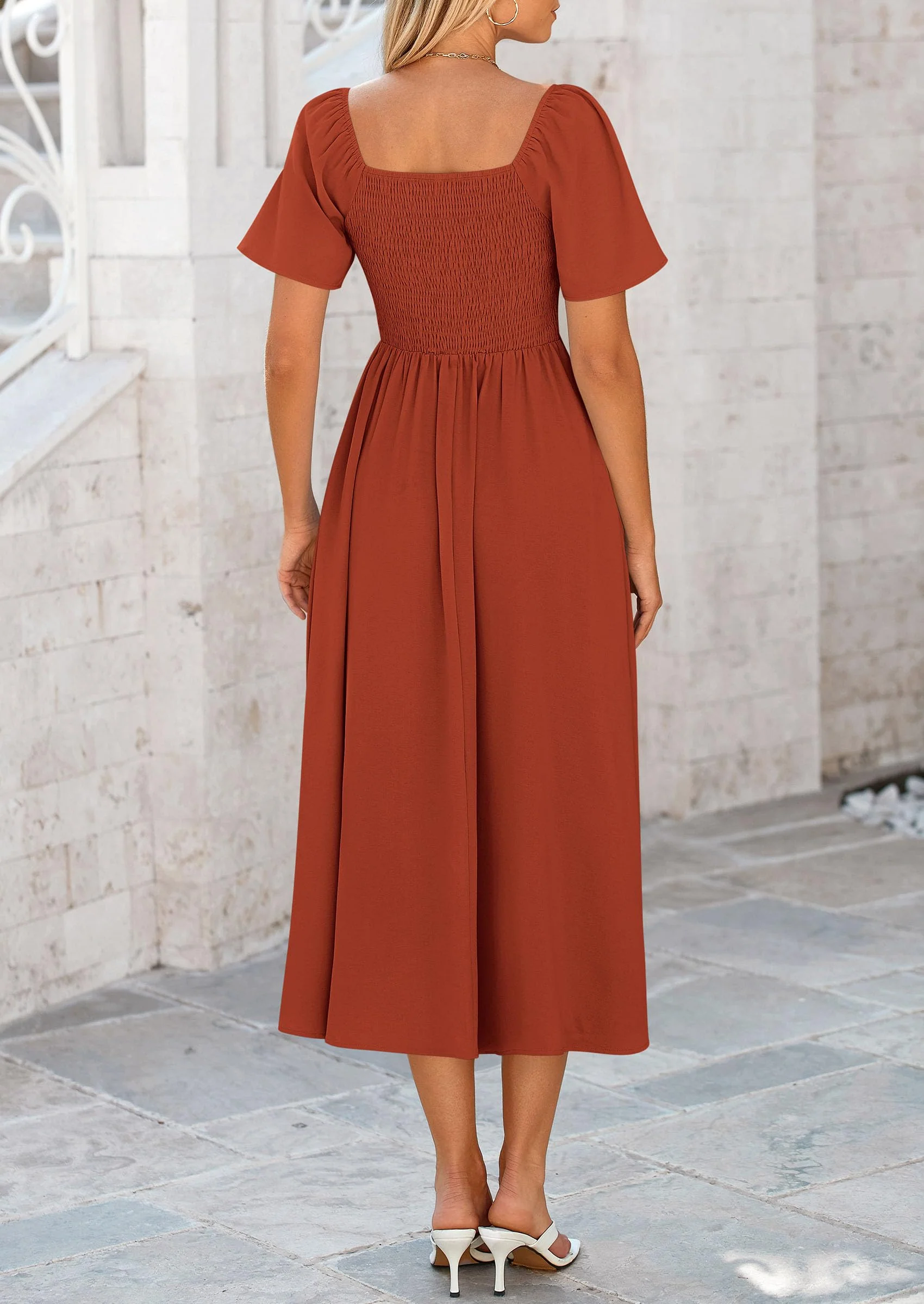 PRETTYGARDEN Summer Dress for Women Casual Short Sleeve Bow Tie V Neck Ruffle Midi Flowy Dresses - Image 75