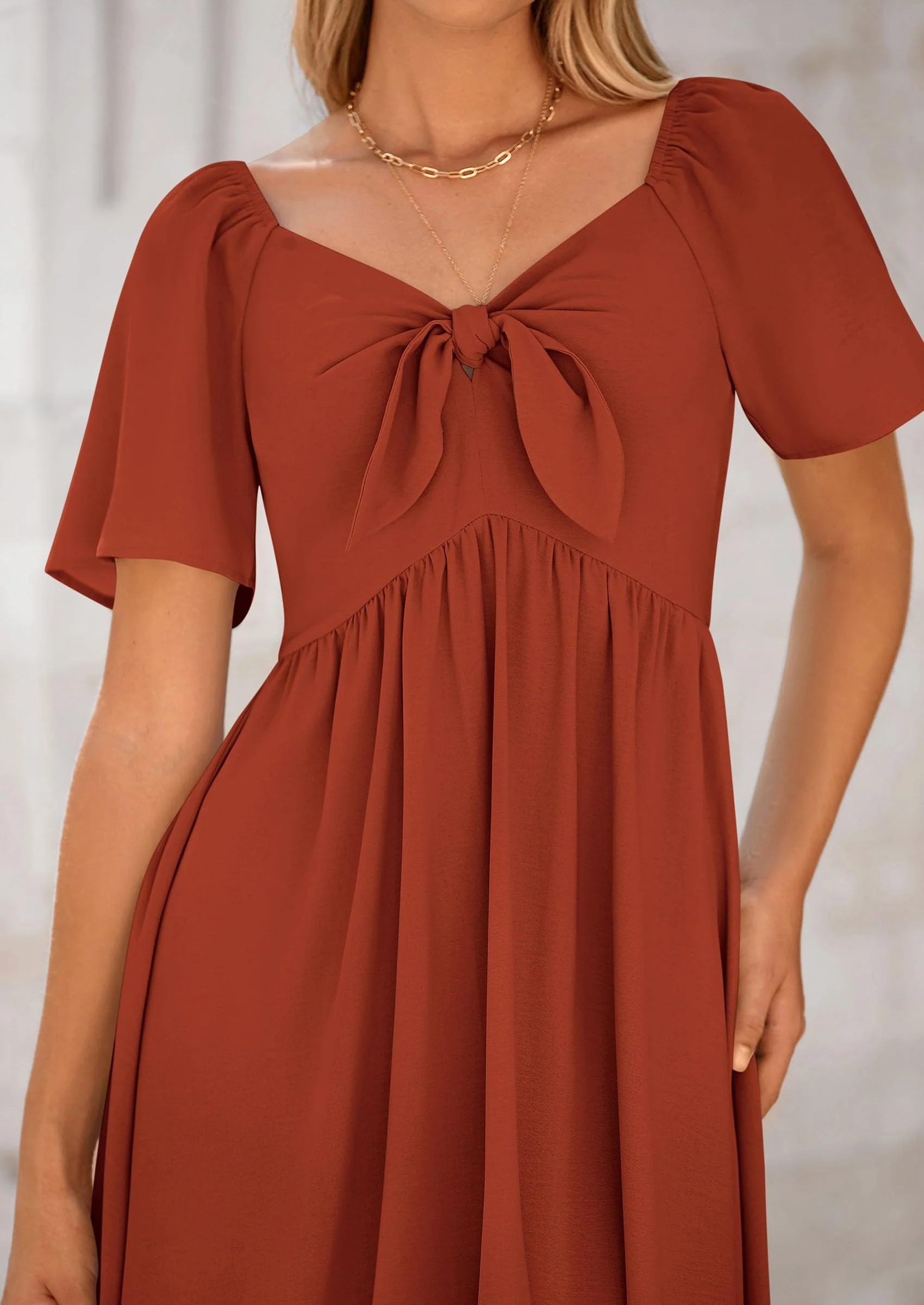 PRETTYGARDEN Summer Dress for Women Casual Short Sleeve Bow Tie V Neck Ruffle Midi Flowy Dresses - Image 78