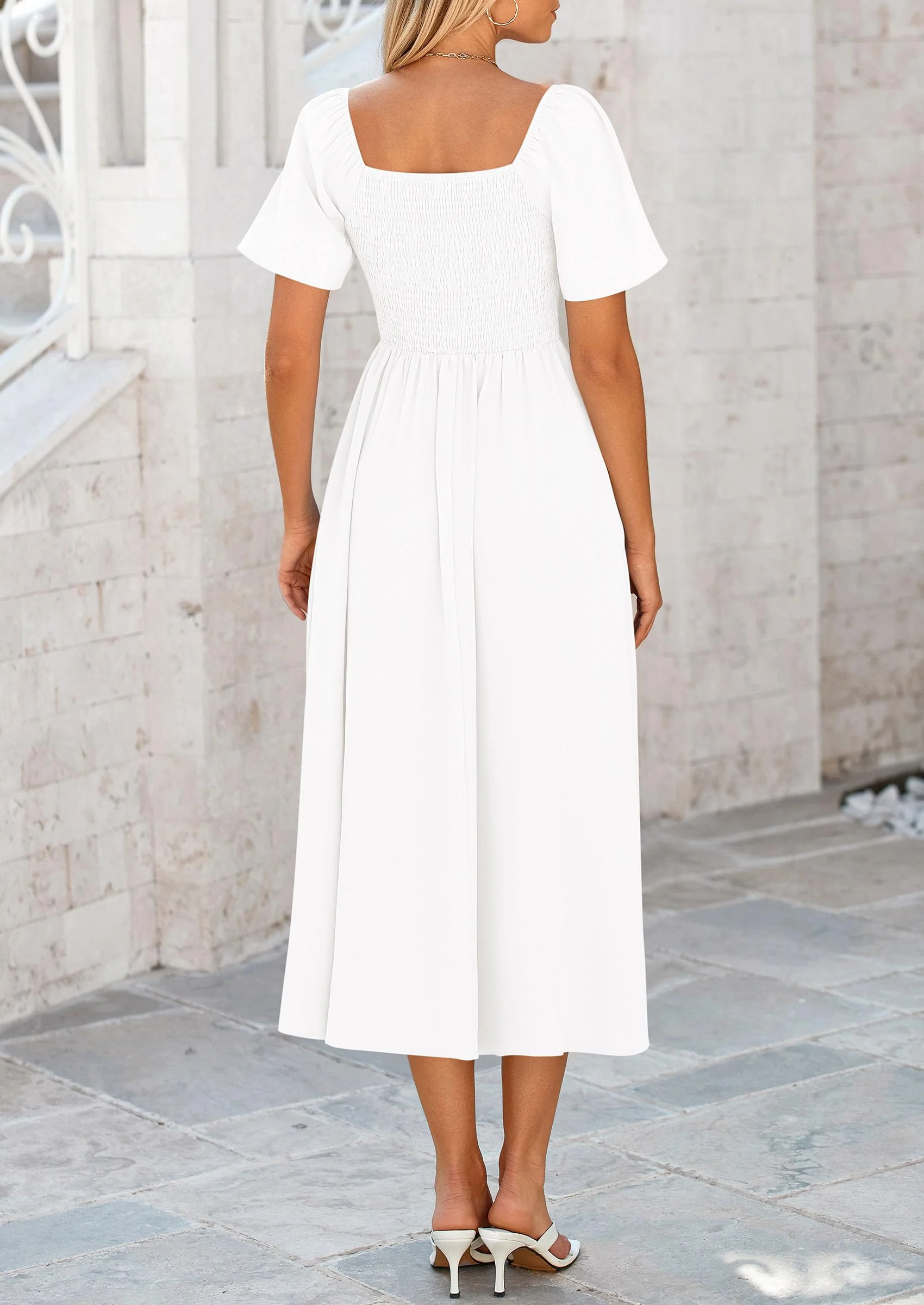 PRETTYGARDEN Summer Dress for Women Casual Short Sleeve Bow Tie V Neck Ruffle Midi Flowy Dresses - Image 81