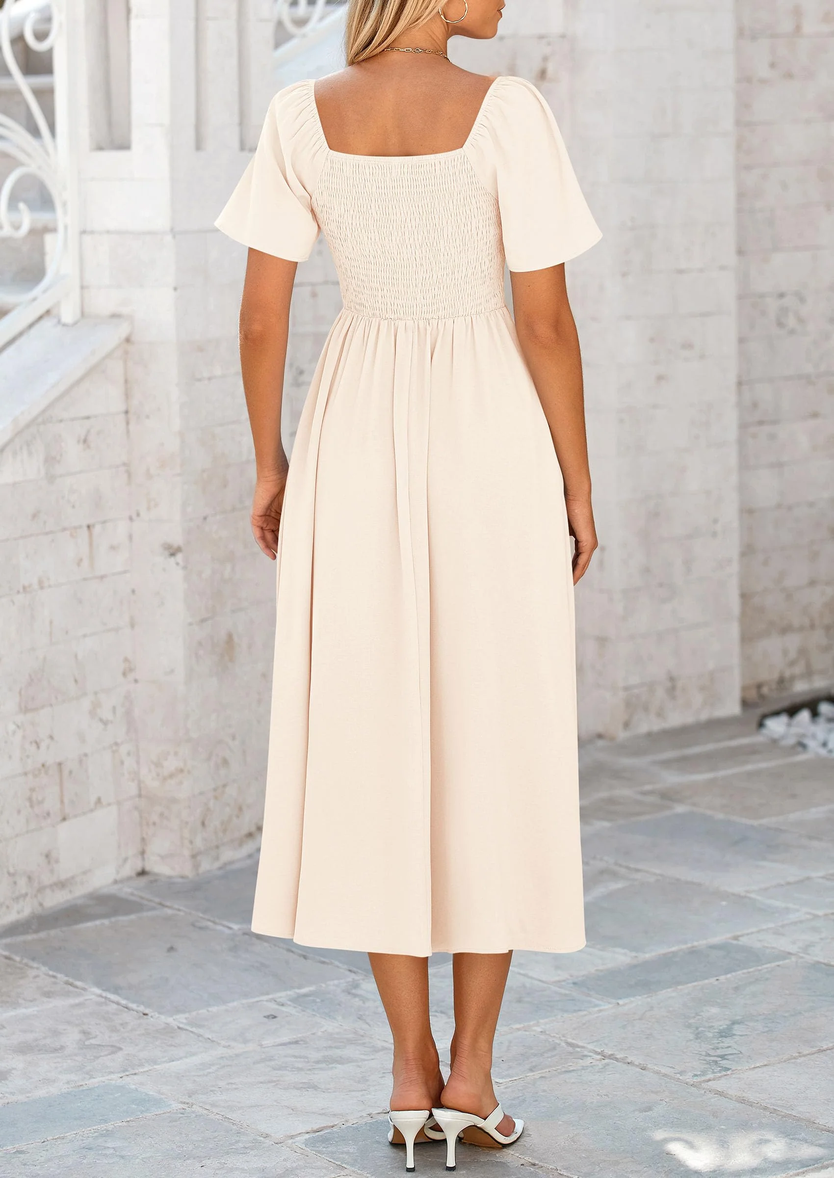 PRETTYGARDEN Summer Dress for Women Casual Short Sleeve Bow Tie V Neck Ruffle Midi Flowy Dresses - Image 9