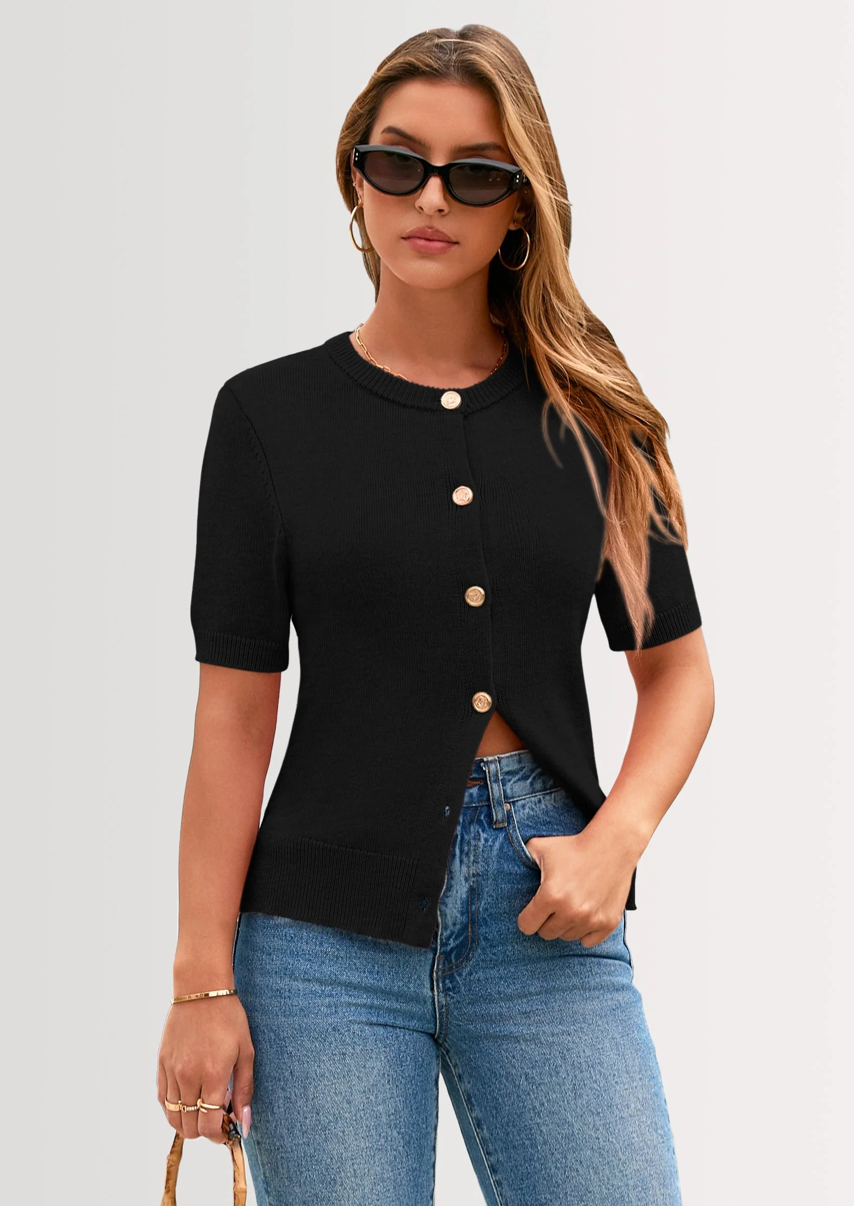 PRETTYGARDEN Womens Casual Summer Short Sleeve Cardigans Button Down Knitted Sweater Basic Crew Neck Crop Tops - Image 13