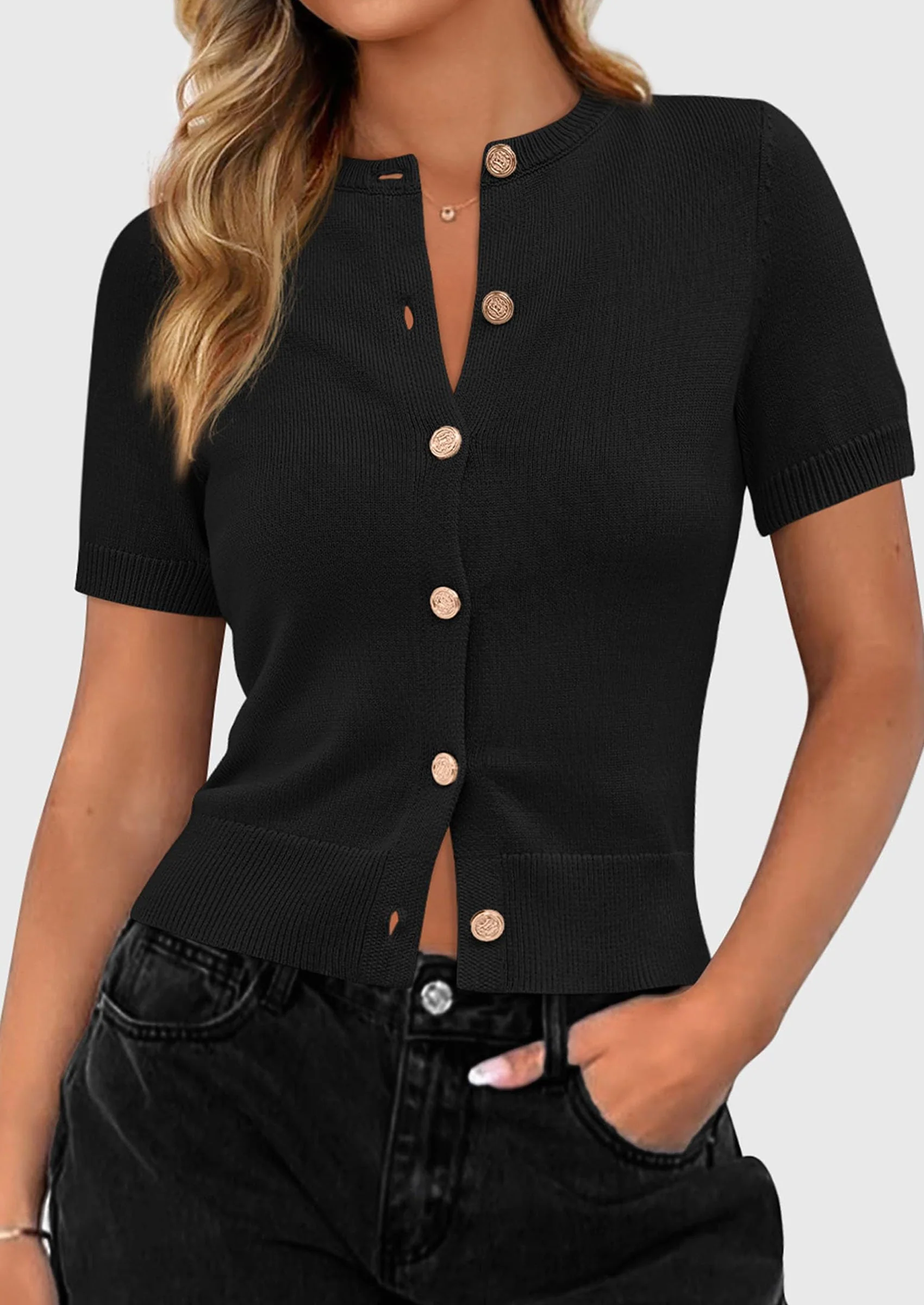 PRETTYGARDEN Womens Casual Summer Short Sleeve Cardigans Button Down Knitted Sweater Basic Crew Neck Crop Tops - Image 15