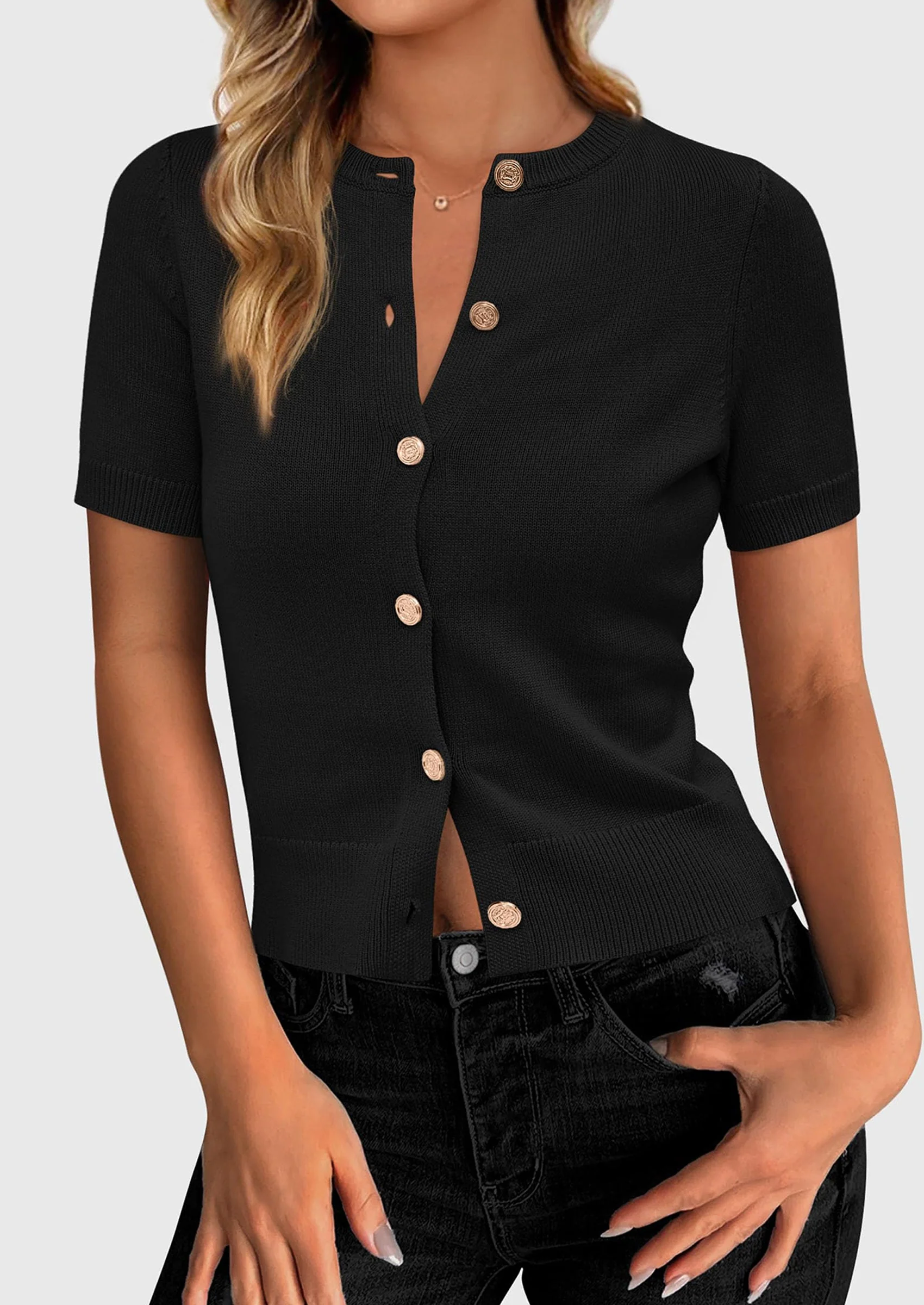 PRETTYGARDEN Womens Casual Summer Short Sleeve Cardigans Button Down Knitted Sweater Basic Crew Neck Crop Tops - Image 17