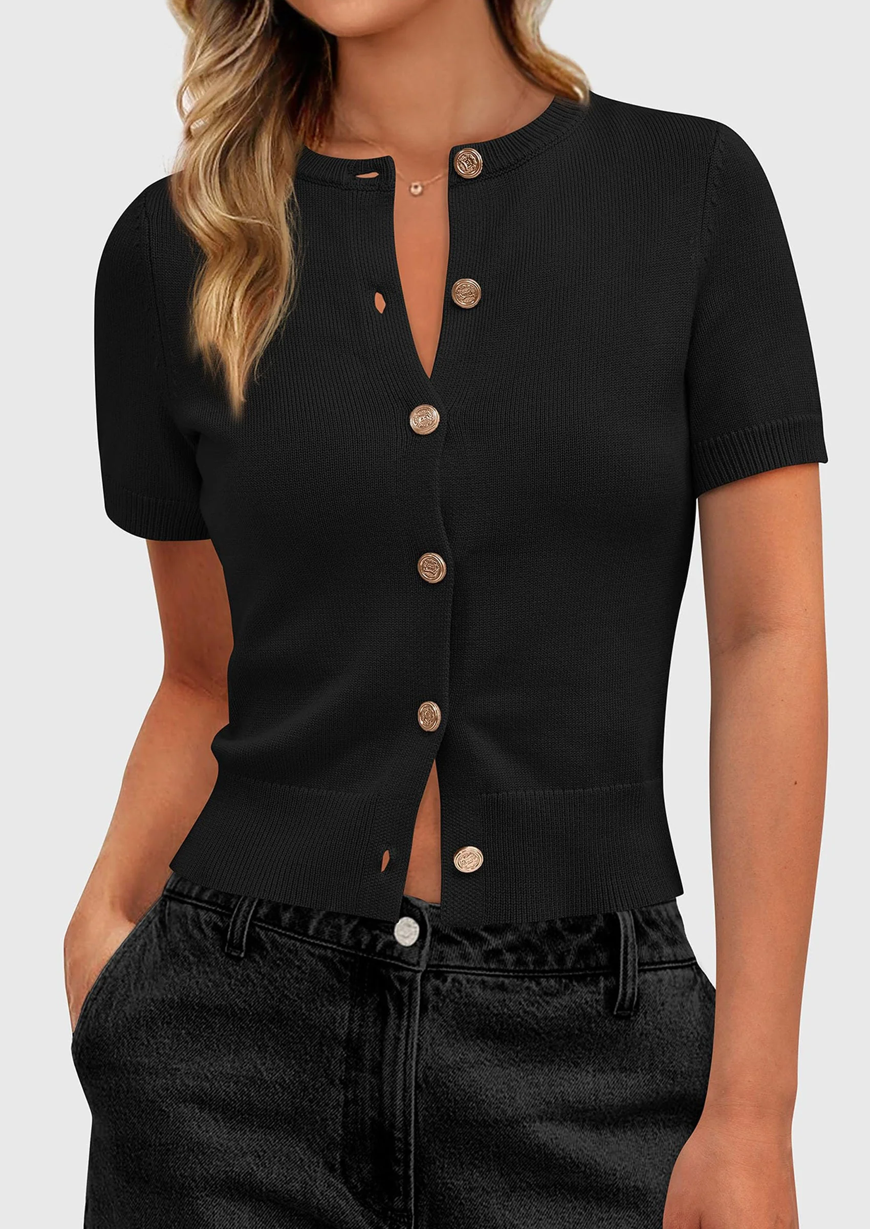 PRETTYGARDEN Womens Casual Summer Short Sleeve Cardigans Button Down Knitted Sweater Basic Crew Neck Crop Tops - Image 18