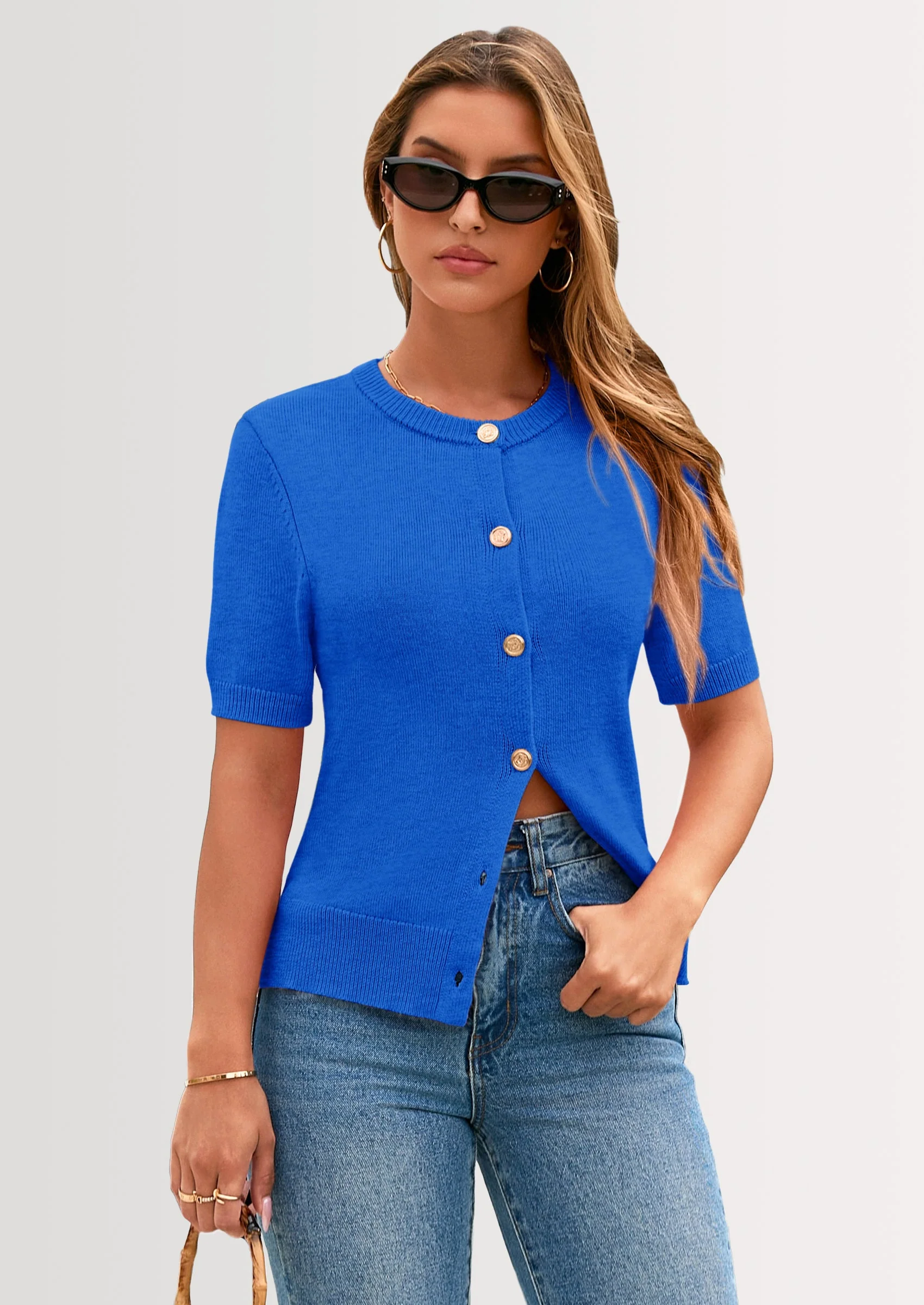 PRETTYGARDEN Womens Casual Summer Short Sleeve Cardigans Button Down Knitted Sweater Basic Crew Neck Crop Tops - Image 19