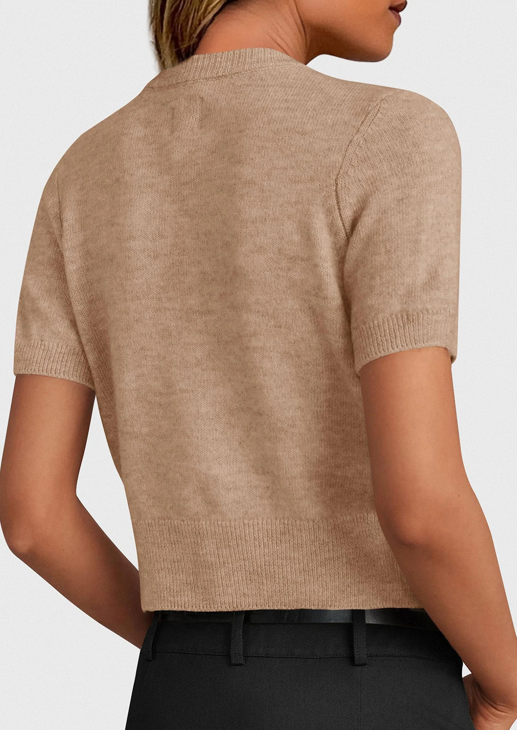 PRETTYGARDEN Womens Casual Summer Short Sleeve Cardigans Button Down Knitted Sweater Basic Crew Neck Crop Tops - Image 26