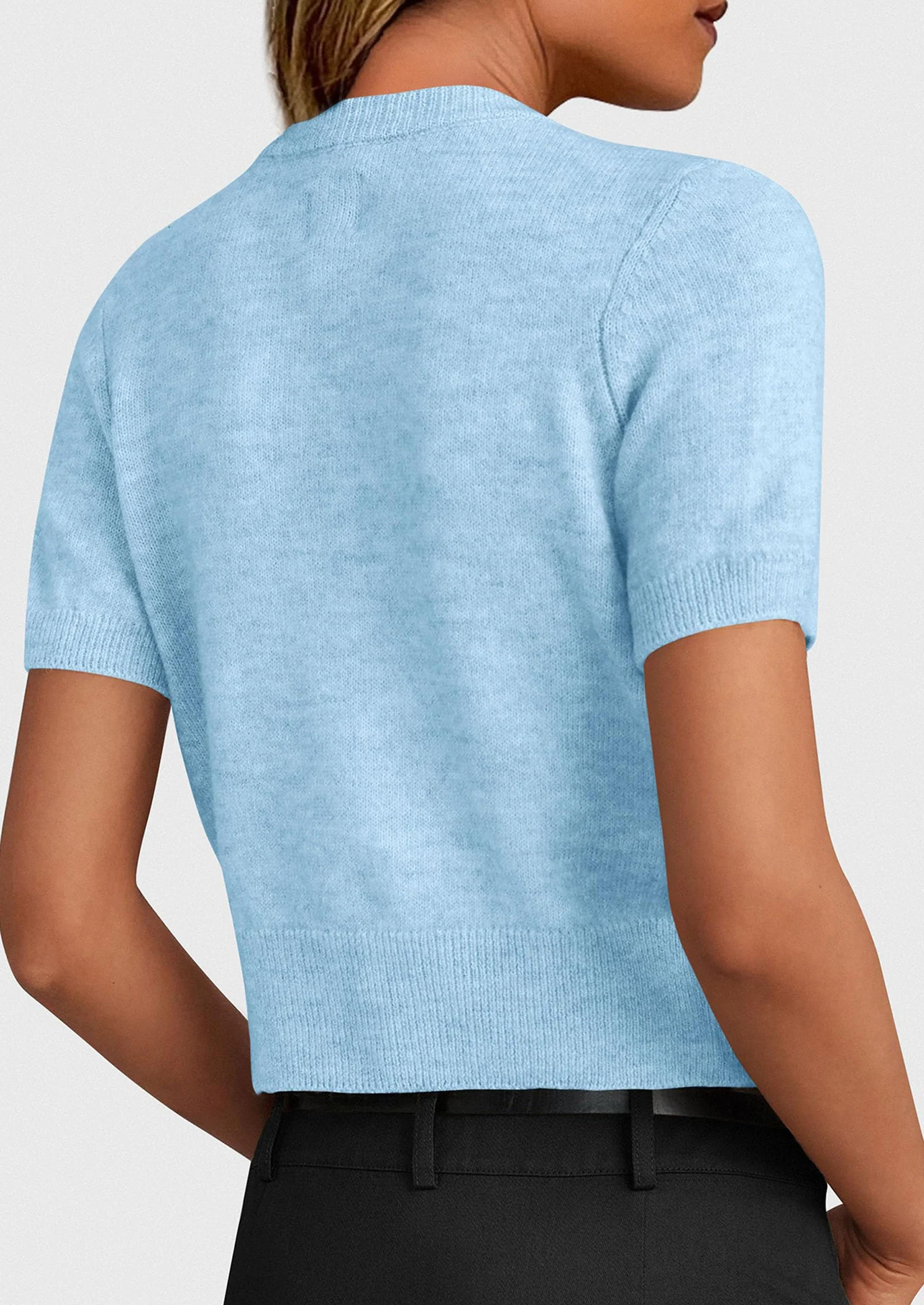 PRETTYGARDEN Womens Casual Summer Short Sleeve Cardigans Button Down Knitted Sweater Basic Crew Neck Crop Tops - Image 32