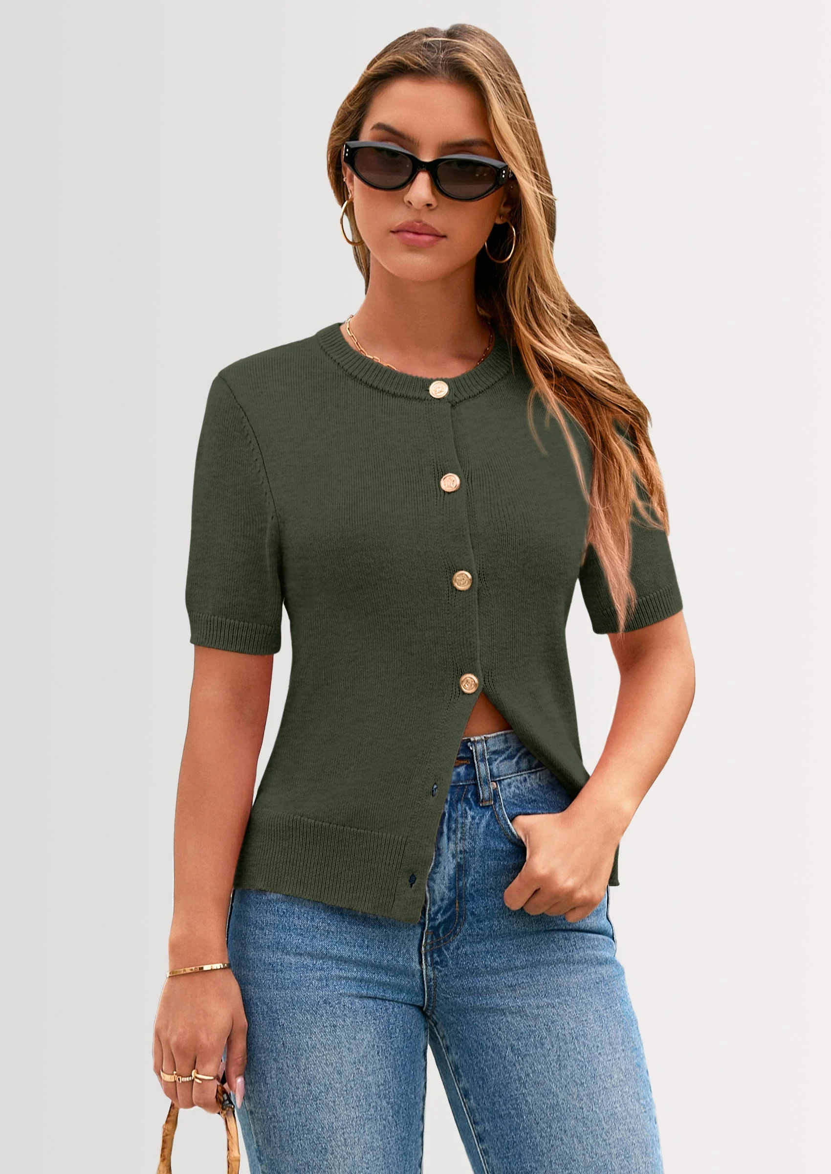 PRETTYGARDEN Womens Casual Summer Short Sleeve Cardigans Button Down Knitted Sweater Basic Crew Neck Crop Tops - Image 7