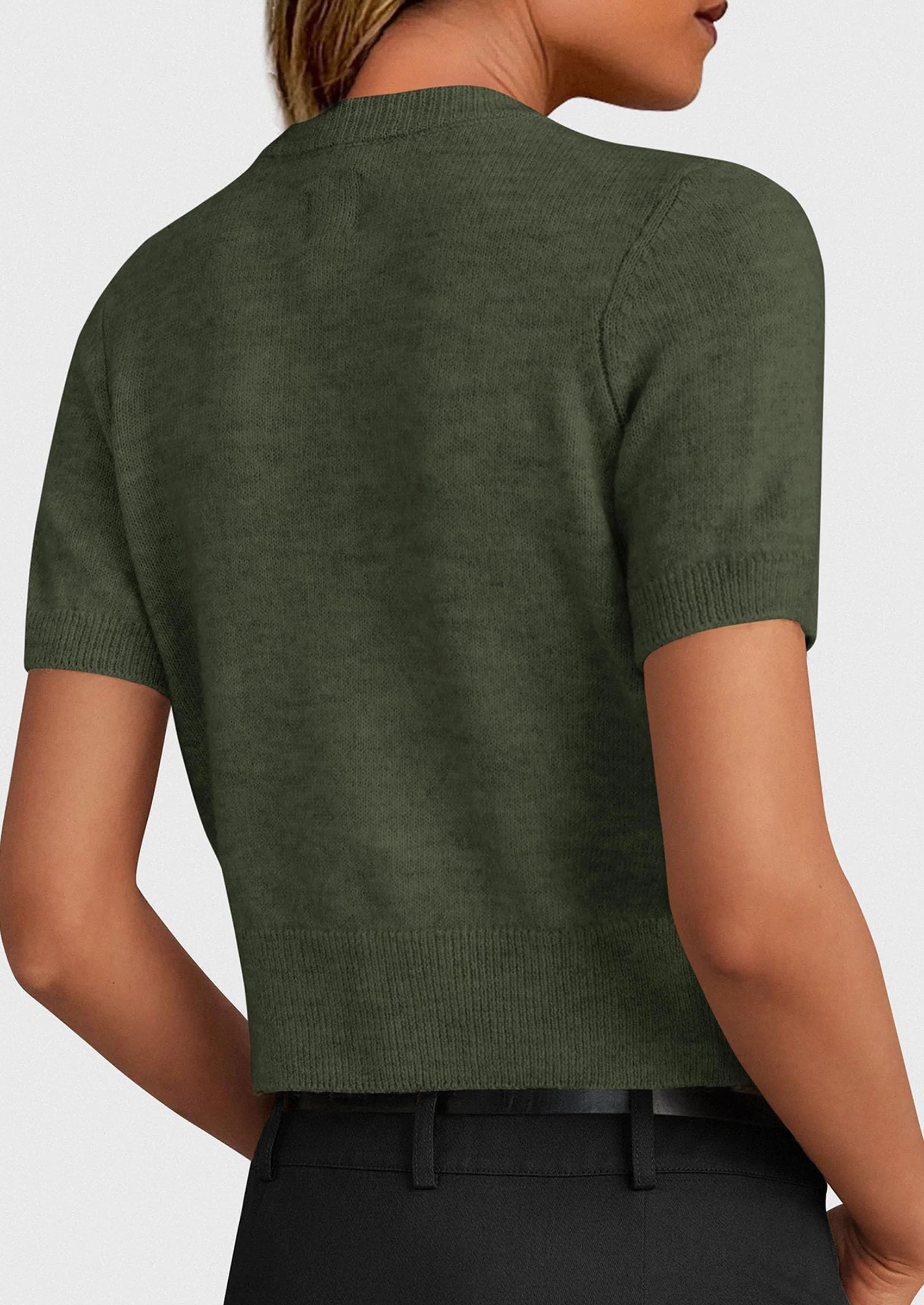 PRETTYGARDEN Womens Casual Summer Short Sleeve Cardigans Button Down Knitted Sweater Basic Crew Neck Crop Tops - Image 8