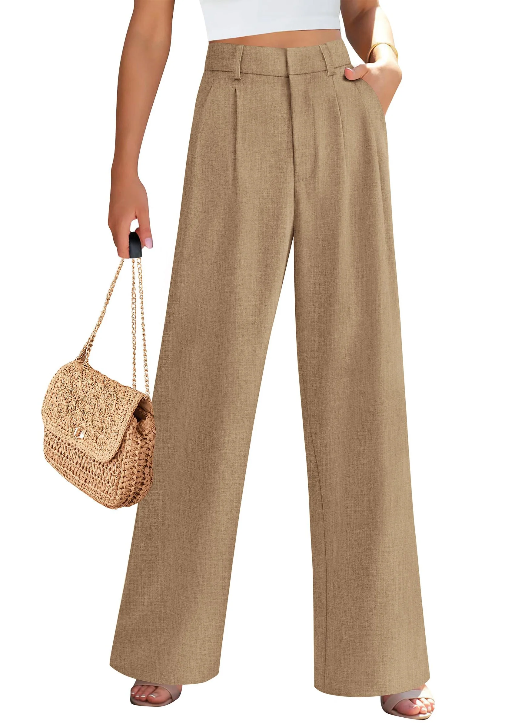 PRETTYGARDEN Women's Summer Elastic High Waisted Work Pants Straight Leg Dressy Business Casual Trousers Slacks Pockets - Image 3