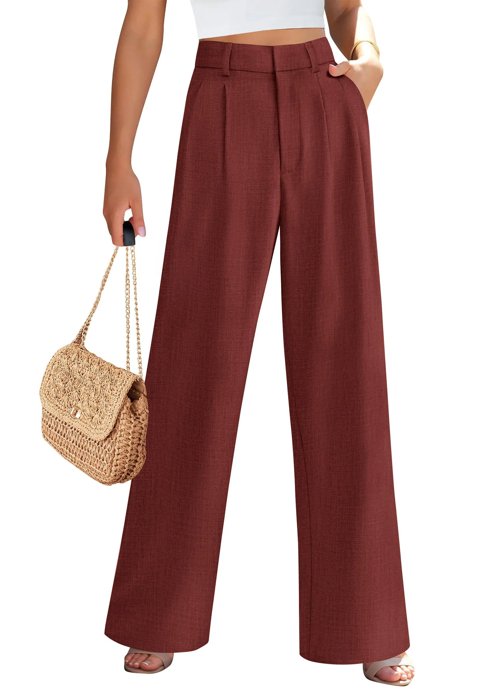 PRETTYGARDEN Women's Summer Elastic High Waisted Work Pants Straight Leg Dressy Business Casual Trousers Slacks Pockets - Image 39