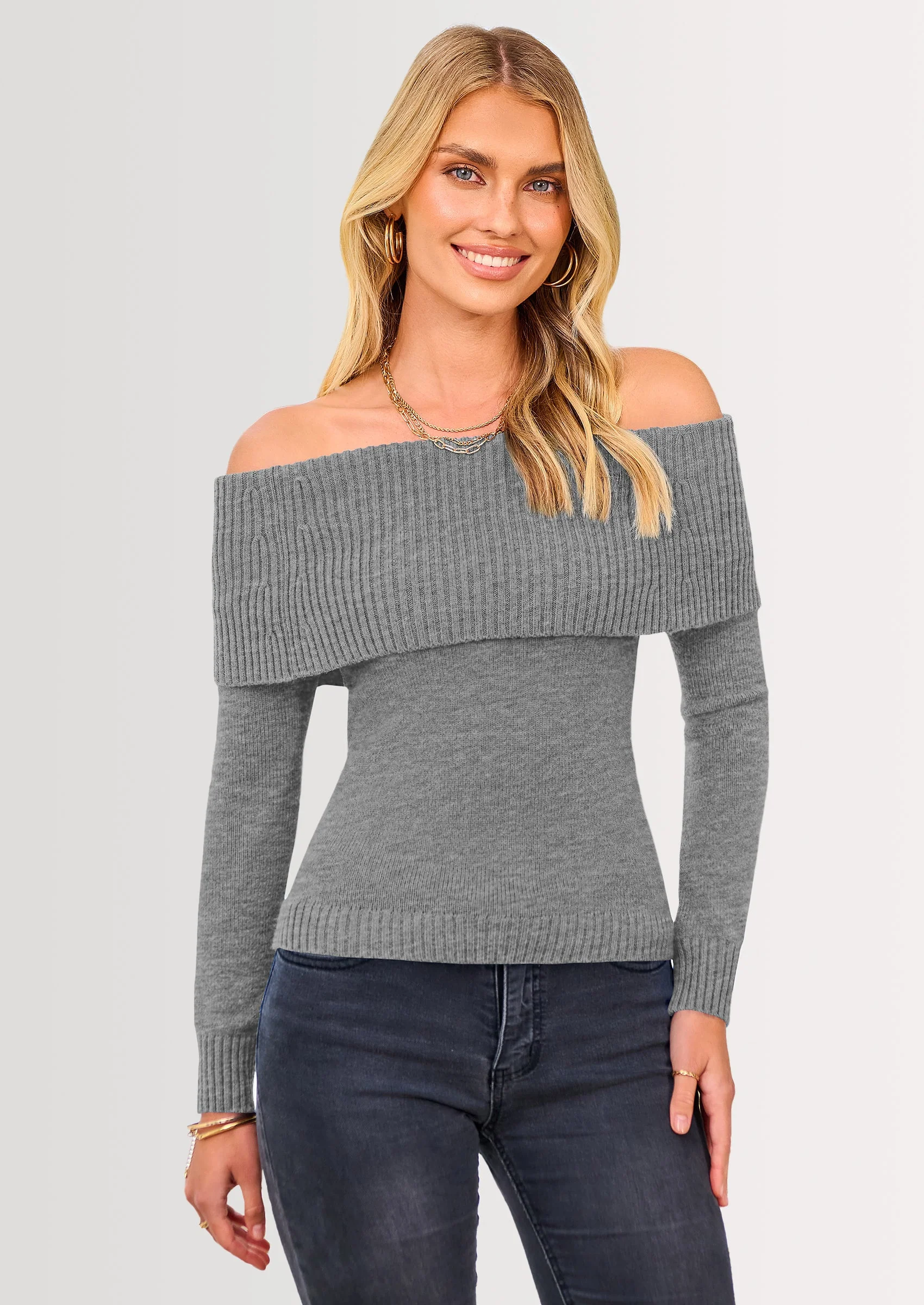 PRETTYGARDEN Women's Fall Off Shoulder Sweaters Y2K Long Sleeve Ribbed Knit Fitted Pullover Winter Date Night Tops Blouse - Image 37