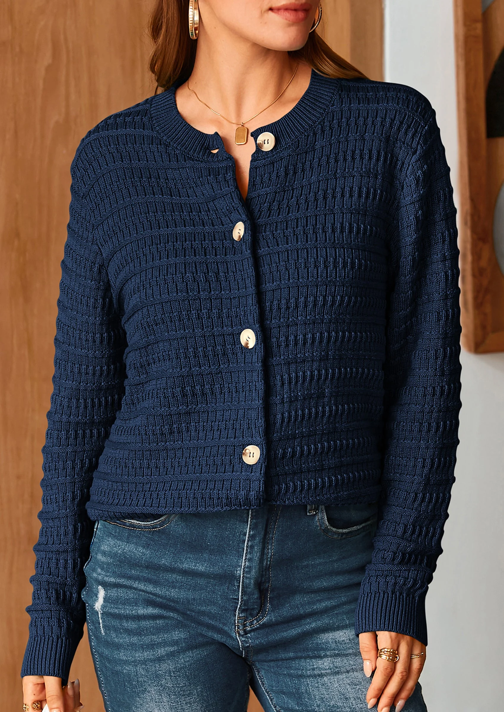 PRETTYGARDEN Women's Knit Cardigan Sweaters Casual Long Sleeve Open Front Button Down Trendy Jackets Outerwear - Image 101