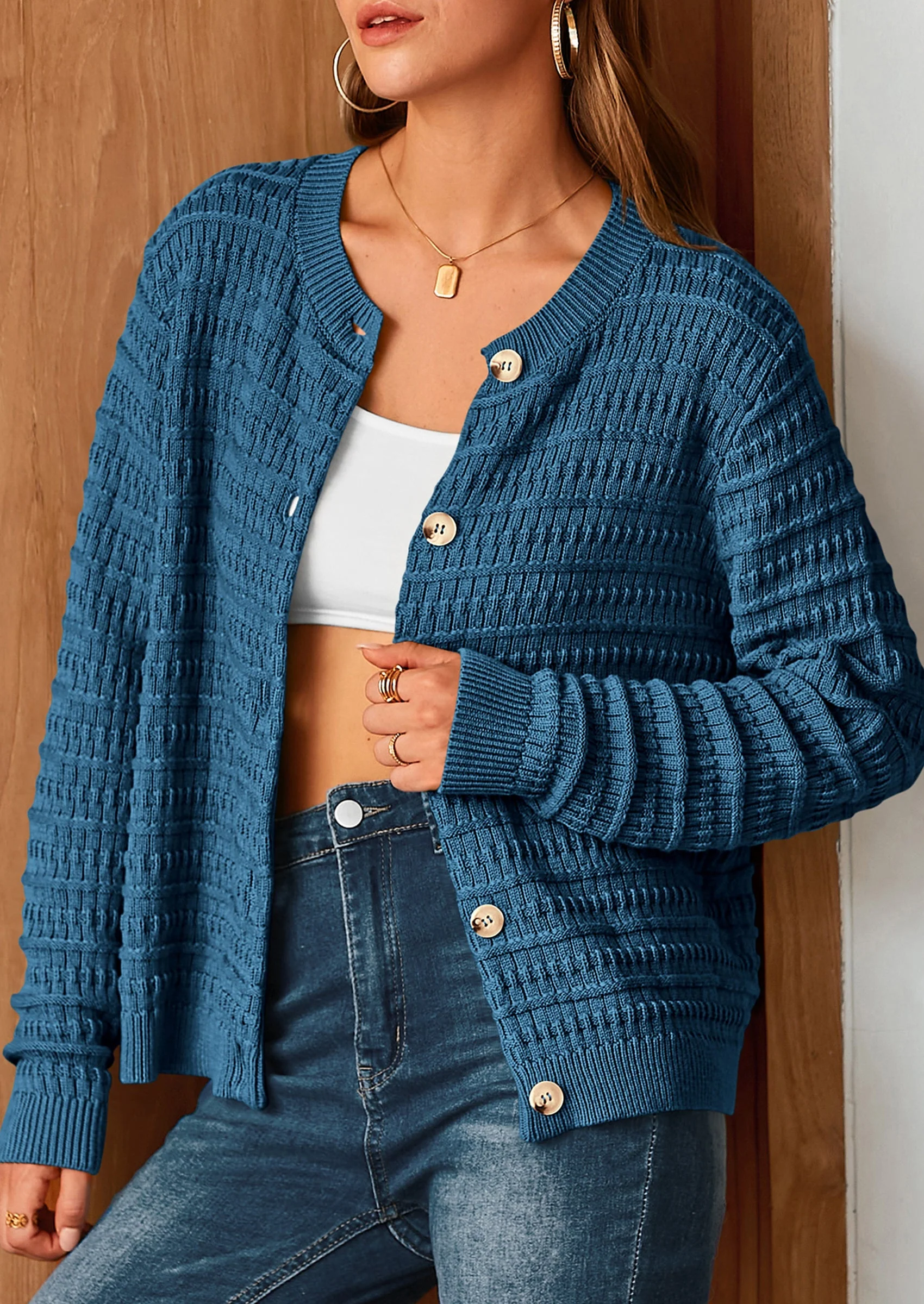 PRETTYGARDEN Women's Knit Cardigan Sweaters Casual Long Sleeve Open Front Button Down Trendy Jackets Outerwear - Image 105