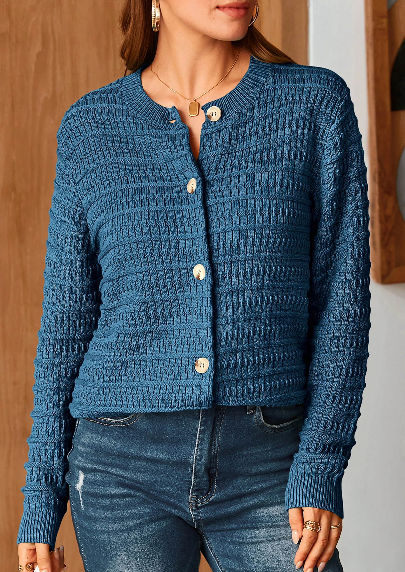 PRETTYGARDEN Women's Knit Cardigan Sweaters Casual Long Sleeve Open Front Button Down Trendy Jackets Outerwear - Image 107