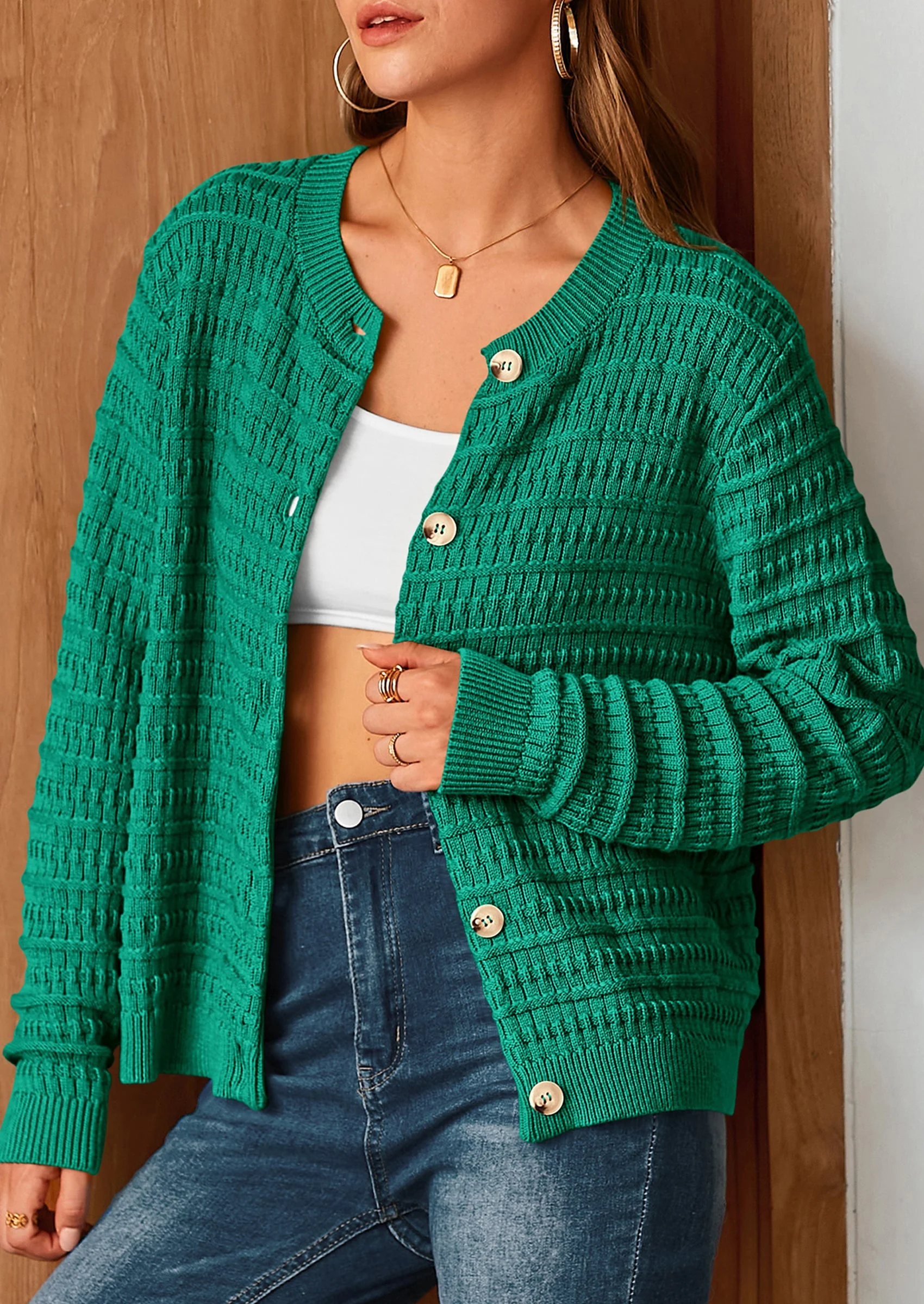 PRETTYGARDEN Women's Knit Cardigan Sweaters Casual Long Sleeve Open Front Button Down Trendy Jackets Outerwear - Image 117