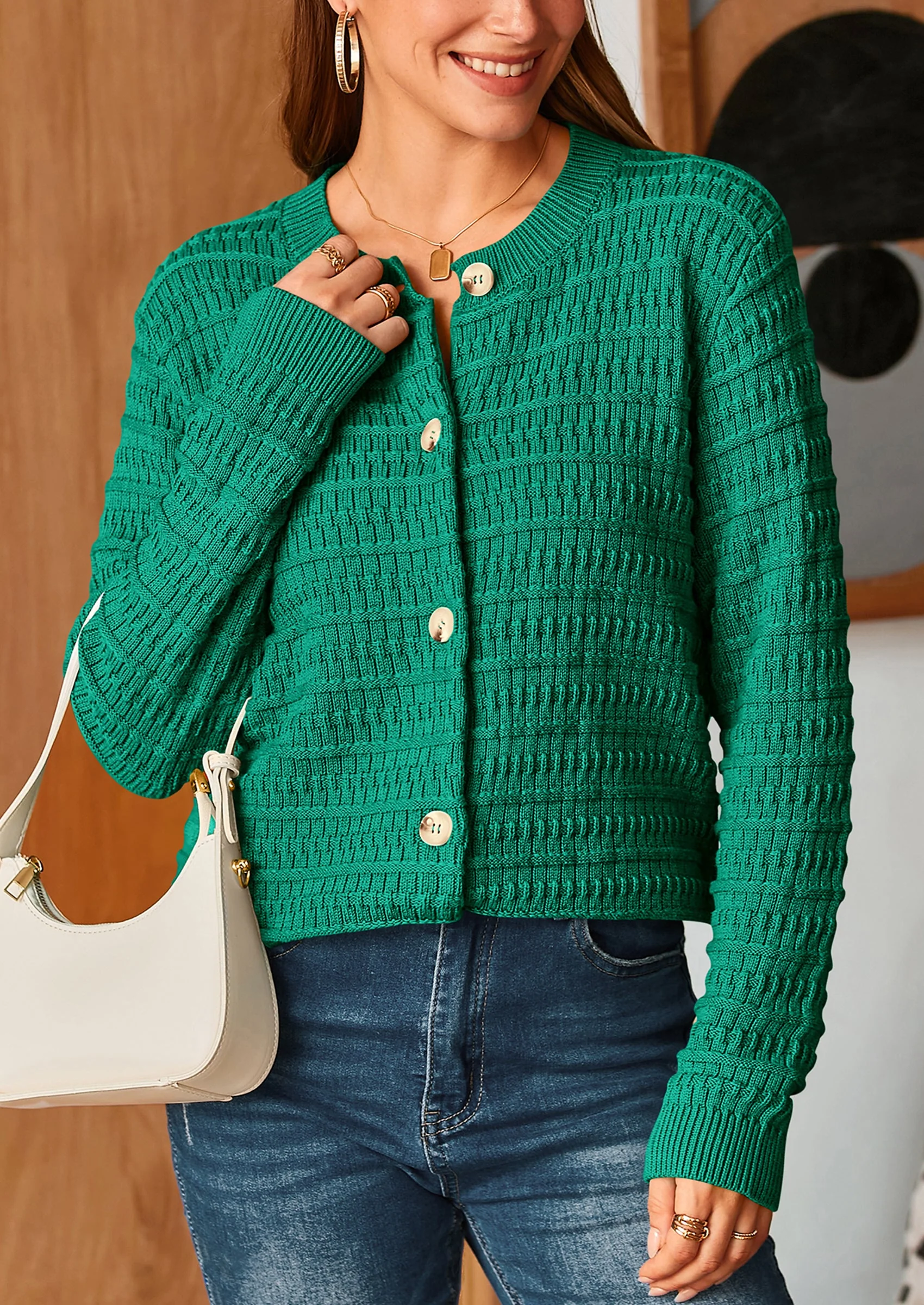 PRETTYGARDEN Women's Knit Cardigan Sweaters Casual Long Sleeve Open Front Button Down Trendy Jackets Outerwear - Image 118