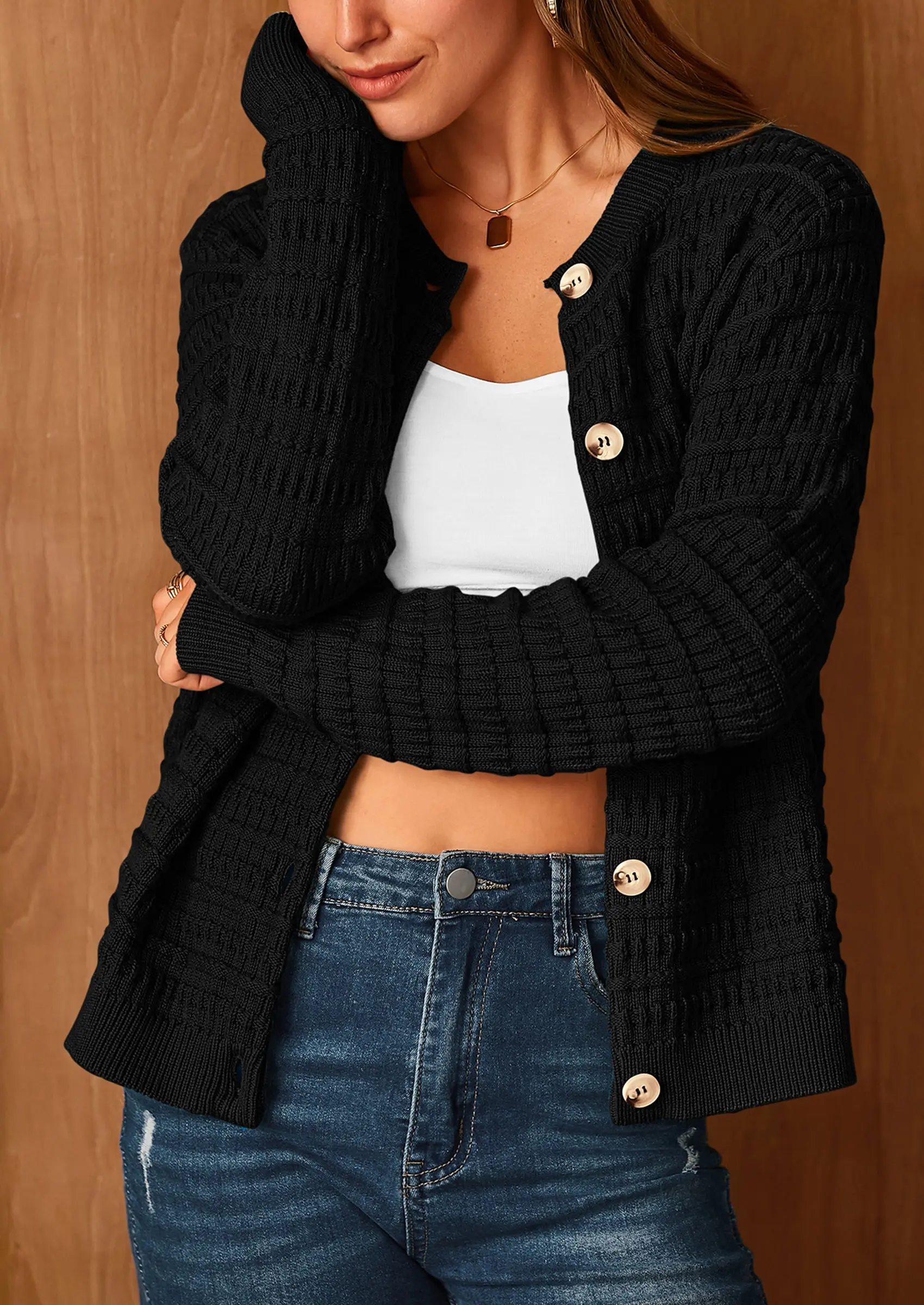 PRETTYGARDEN Women's Knit Cardigan Sweaters Casual Long Sleeve Open Front Button Down Trendy Jackets Outerwear - Image 24