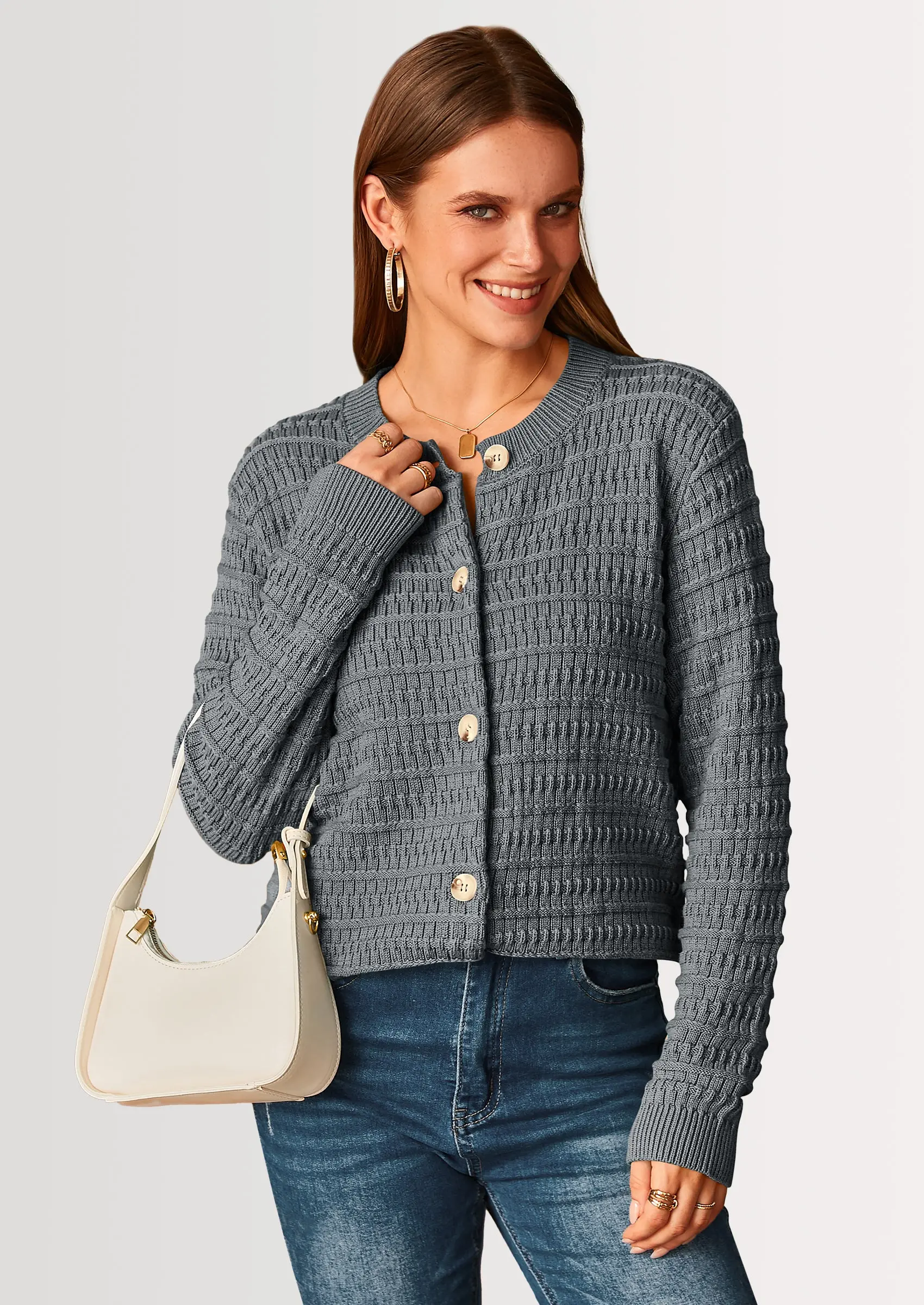 PRETTYGARDEN Women's Knit Cardigan Sweaters Casual Long Sleeve Open Front Button Down Trendy Jackets Outerwear - Image 25