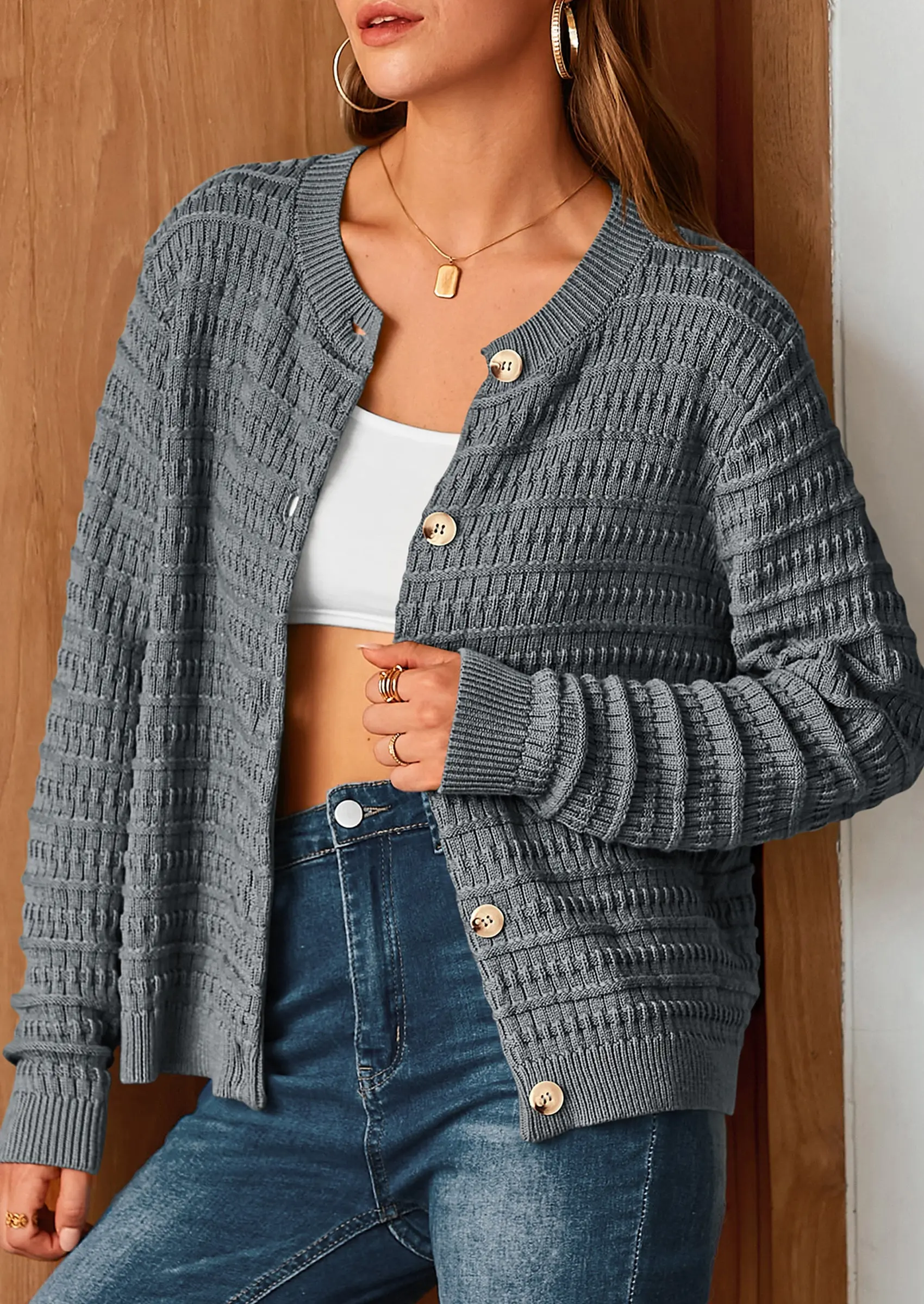 PRETTYGARDEN Women's Knit Cardigan Sweaters Casual Long Sleeve Open Front Button Down Trendy Jackets Outerwear - Image 27