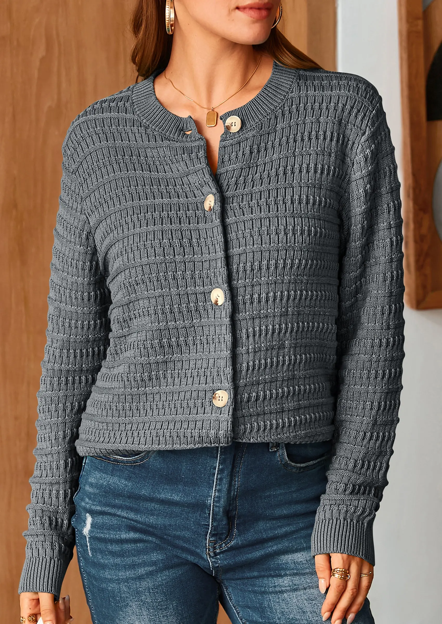 PRETTYGARDEN Women's Knit Cardigan Sweaters Casual Long Sleeve Open Front Button Down Trendy Jackets Outerwear - Image 29