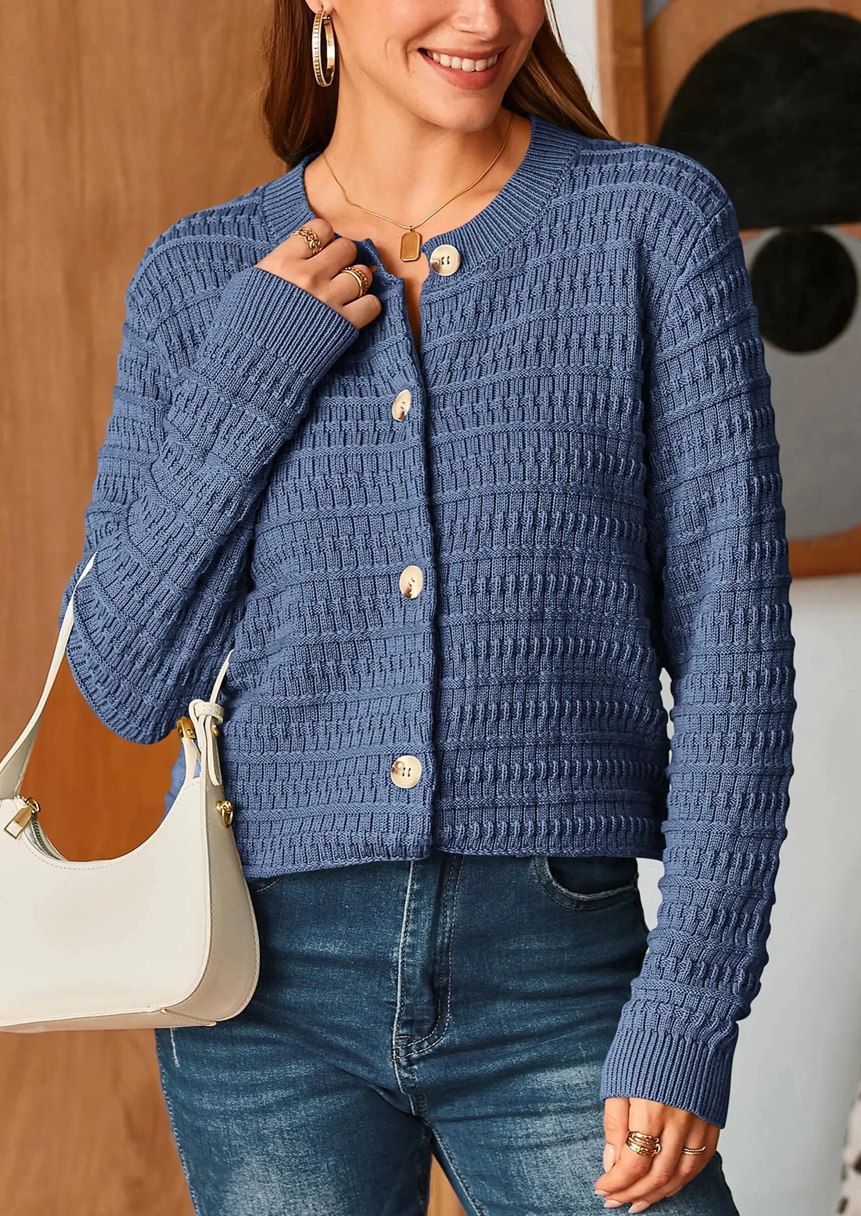 PRETTYGARDEN Women's Knit Cardigan Sweaters Casual Long Sleeve Open Front Button Down Trendy Jackets Outerwear - Image 34