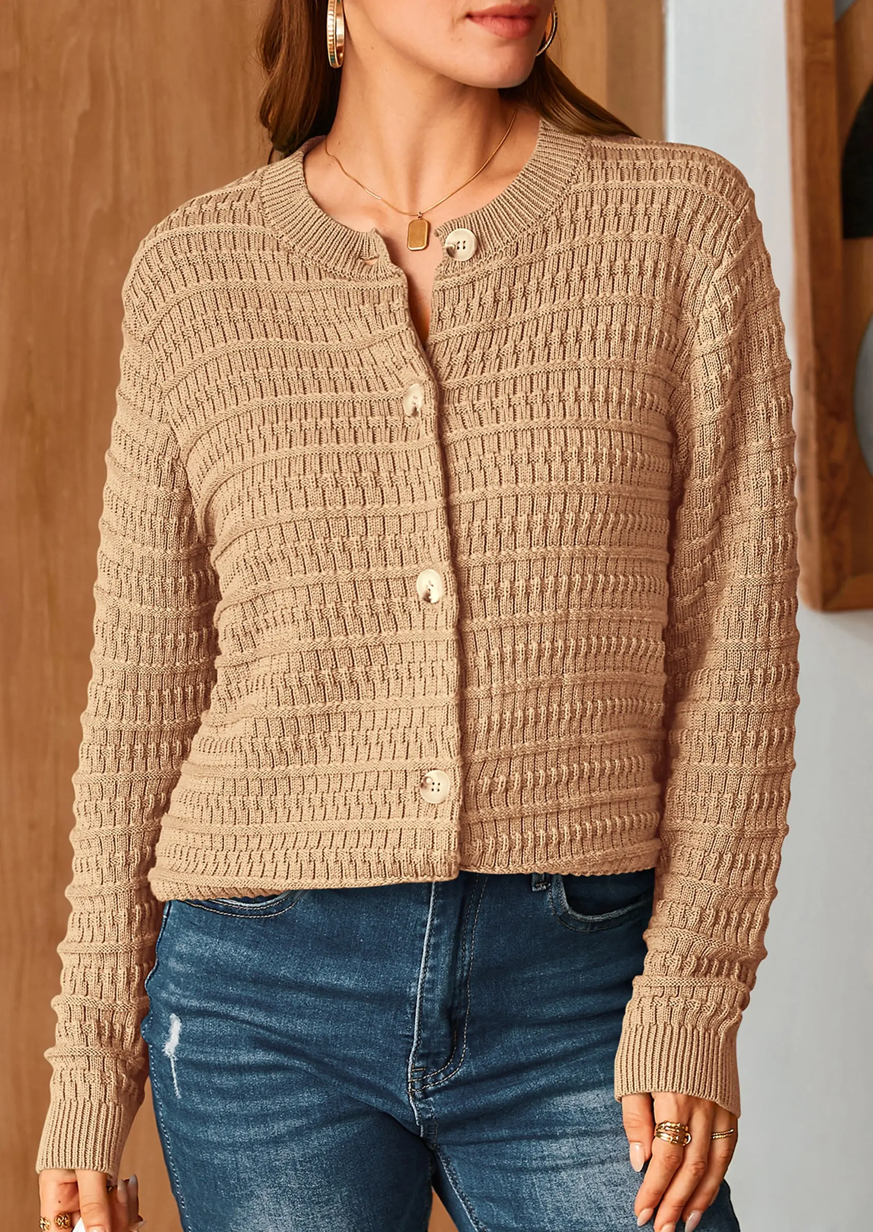 PRETTYGARDEN Women's Knit Cardigan Sweaters Casual Long Sleeve Open Front Button Down Trendy Jackets Outerwear - Image 65