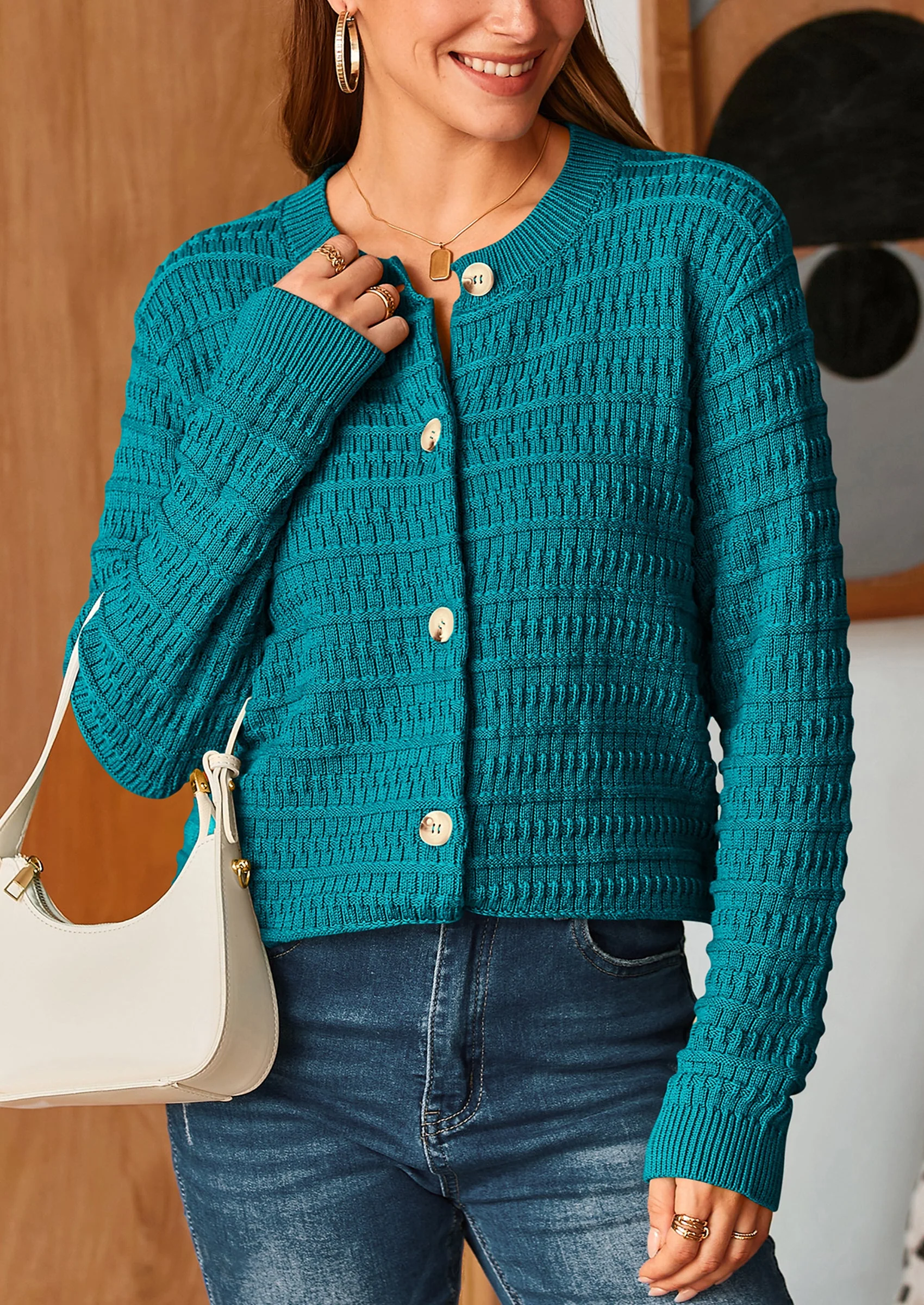 PRETTYGARDEN Women's Knit Cardigan Sweaters Casual Long Sleeve Open Front Button Down Trendy Jackets Outerwear - Image 70