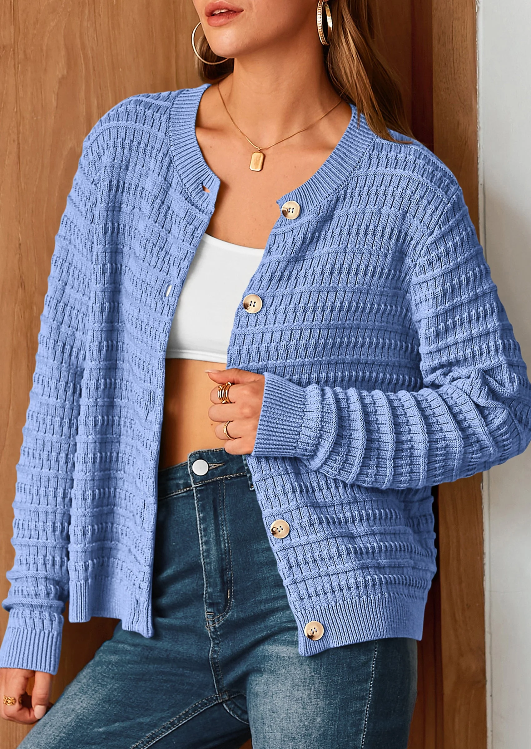 PRETTYGARDEN Women's Knit Cardigan Sweaters Casual Long Sleeve Open Front Button Down Trendy Jackets Outerwear - Image 93