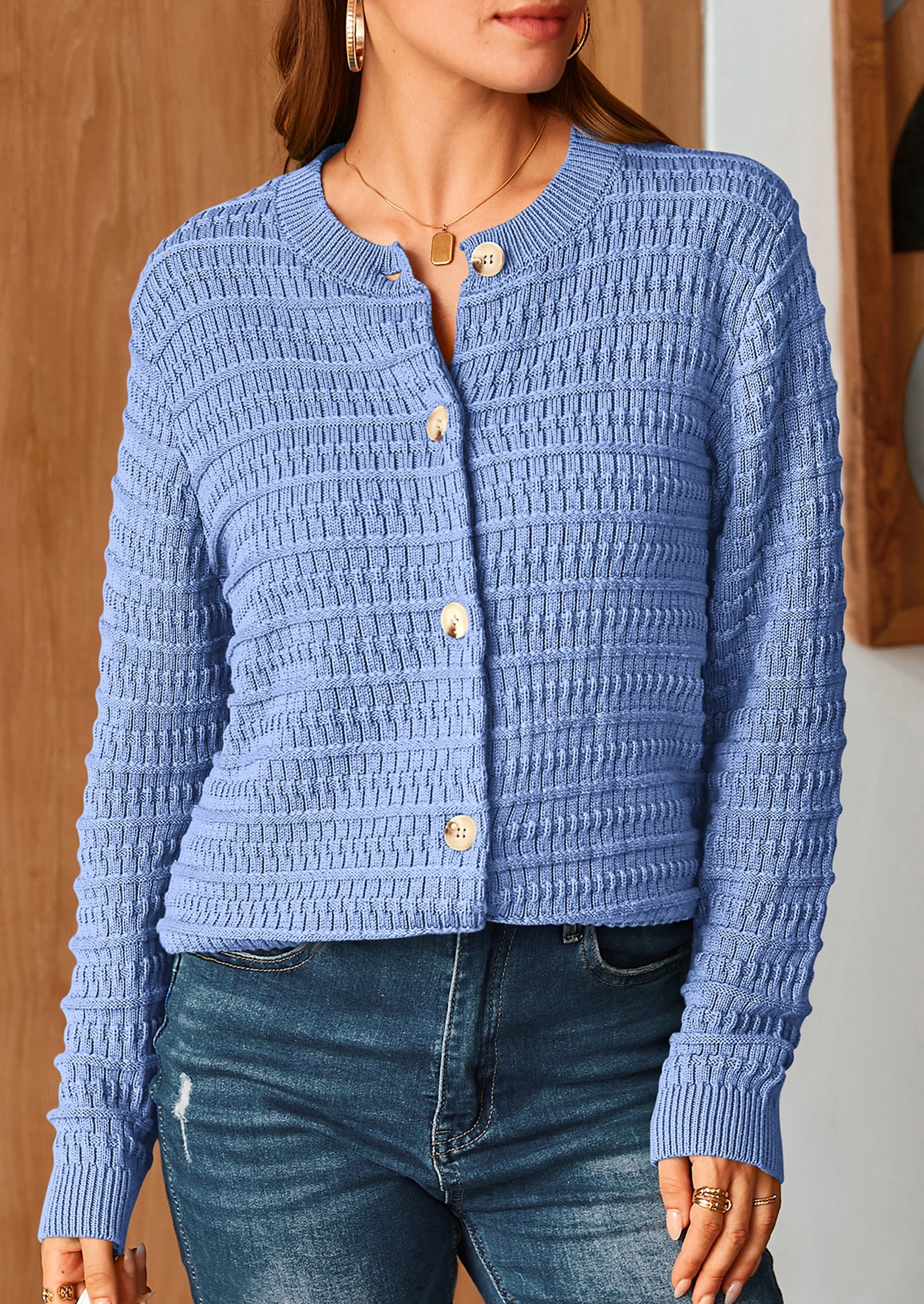 PRETTYGARDEN Women's Knit Cardigan Sweaters Casual Long Sleeve Open Front Button Down Trendy Jackets Outerwear - Image 95