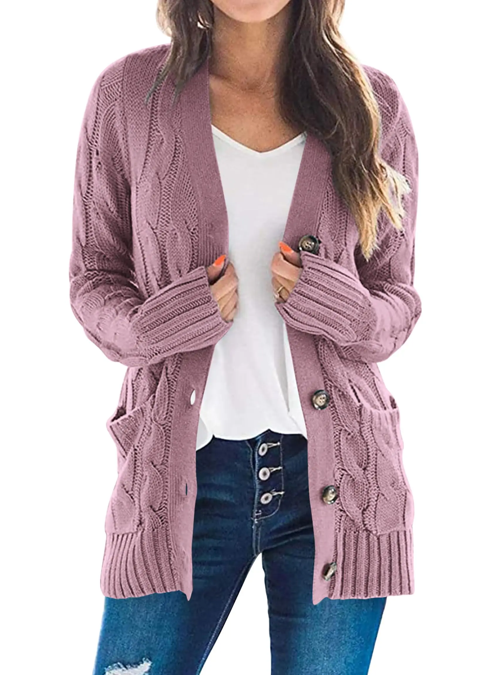 PRETTYGARDEN Women's Open Front Cardigan Sweaters Fall Fashion Button Down Cable Knit Chunky Winter Outerwear Coats - Image 101