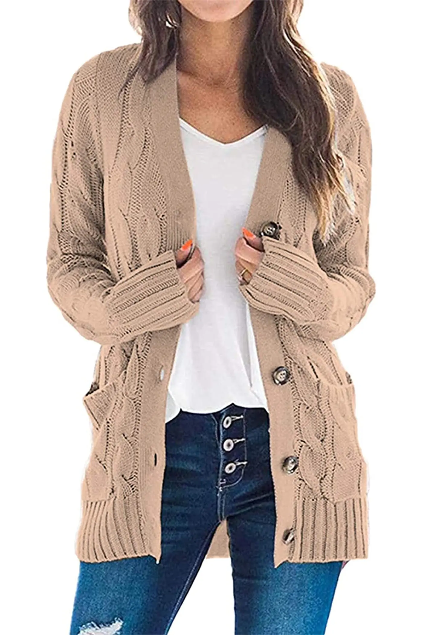 PRETTYGARDEN Women's Open Front Cardigan Sweaters Fall Fashion Button Down Cable Knit Chunky Winter Outerwear Coats - Image 106